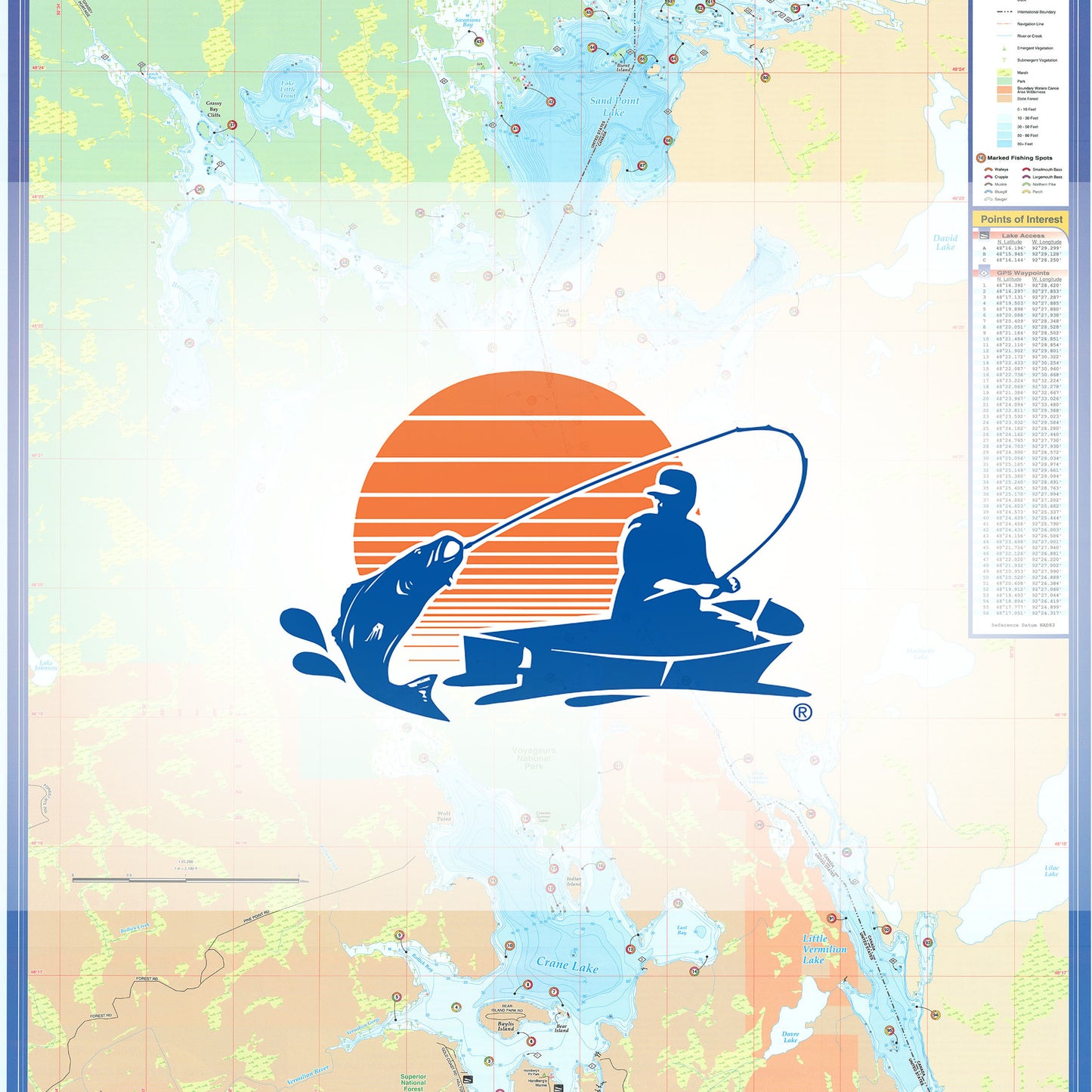 Sand Point, Crane, and Little Vermilion Lakes Fishing Map