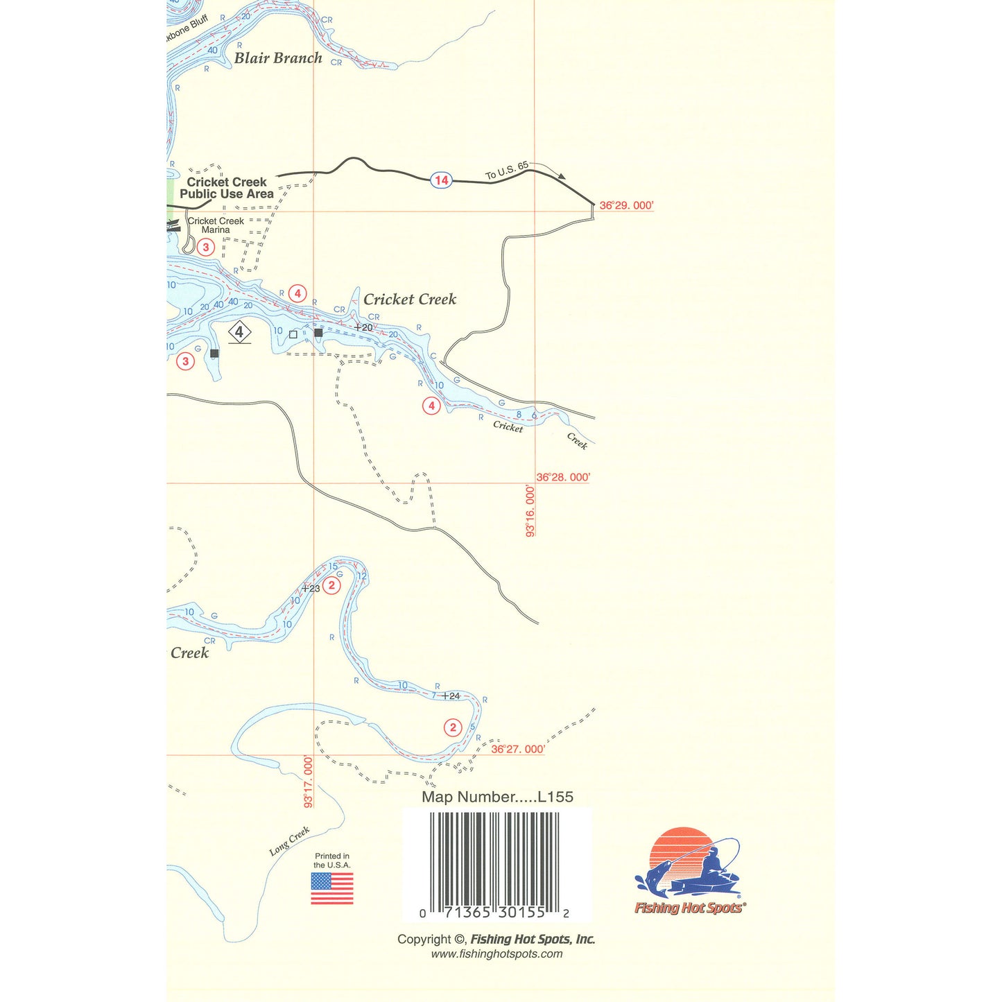 Table Rock Lake-East (Table Rock Dam to James River) Fishing Map