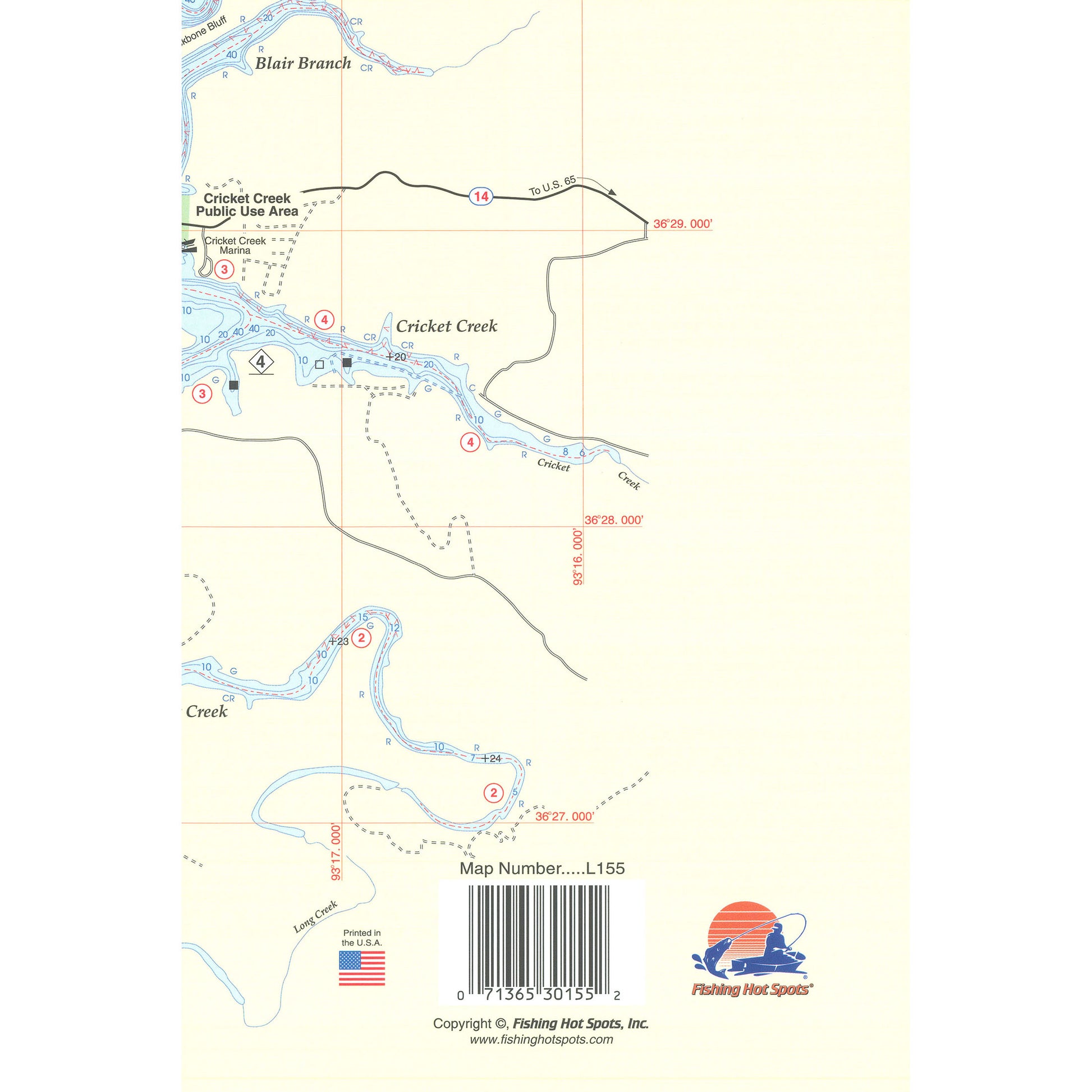 Table Rock Lake-East (Table Rock Dam to James River) Fishing Map