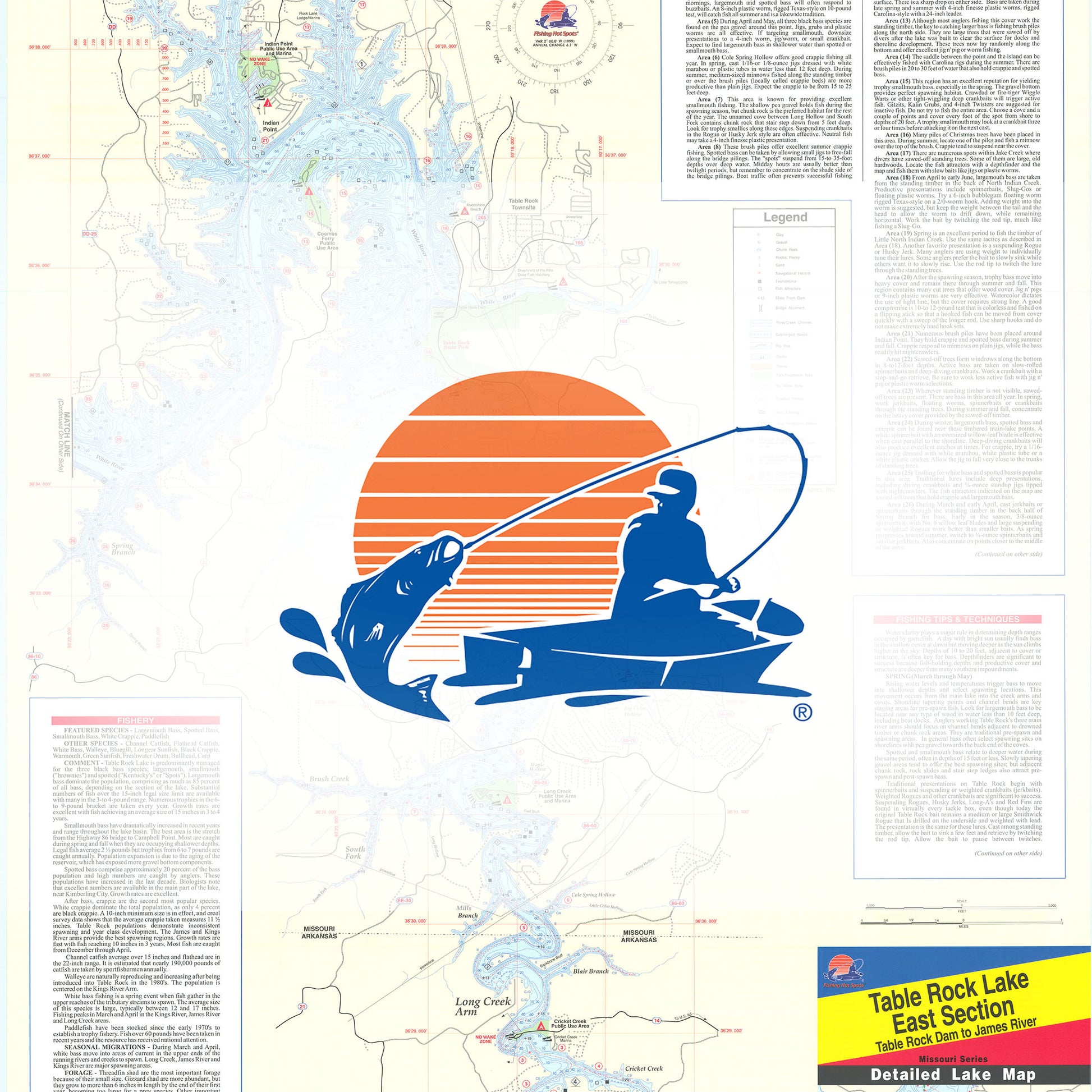 Table Rock Lake-East (Table Rock Dam to James River) Fishing Map
