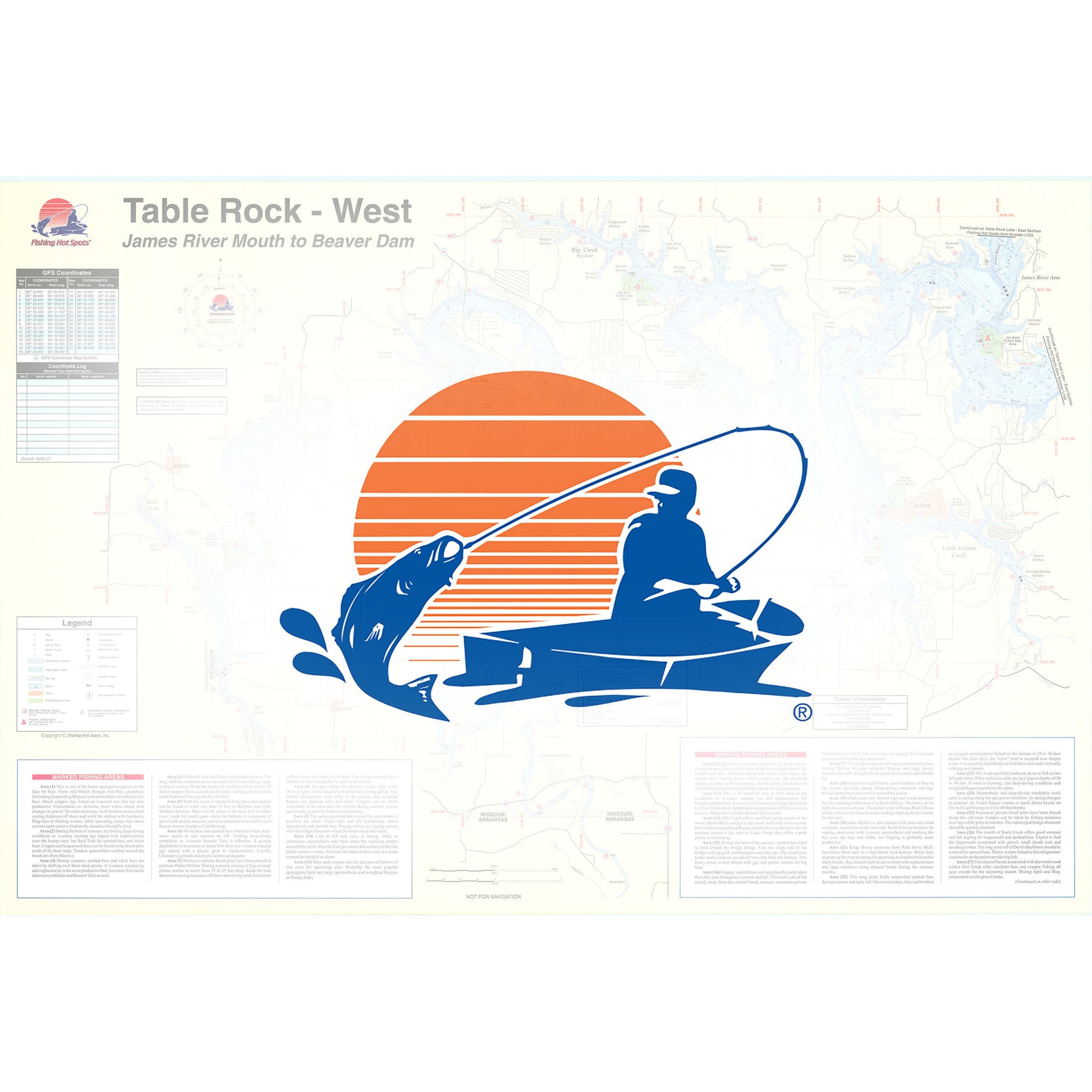 Table Rock Lake-West (James River Mouth to Beaver Dam) Fishing Map