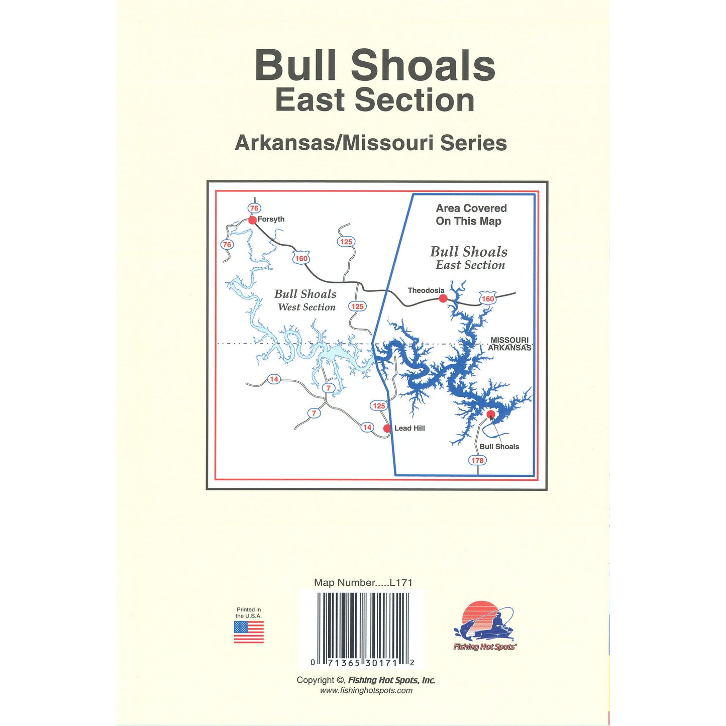 Bull Shoals-East (Bull Shoals Dam to Hwy 125 - MO/AR) Fishing Map
