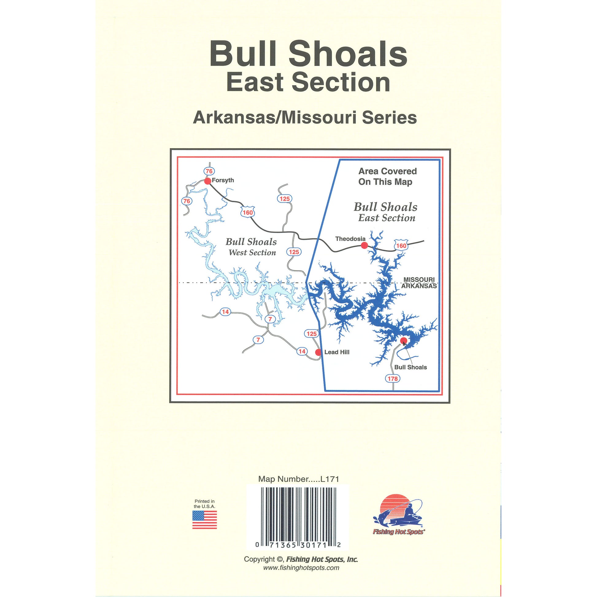 Bull Shoals-East (Bull Shoals Dam to Hwy 125 - MO/AR) Fishing Map