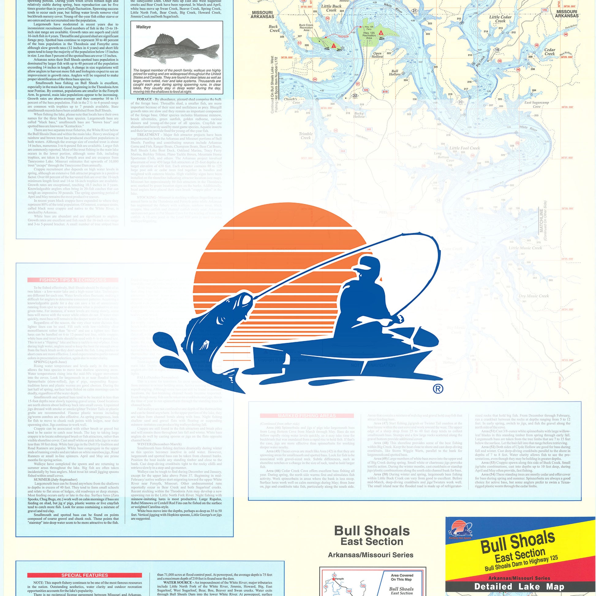 Bull Shoals-East (Bull Shoals Dam to Hwy 125 - MO/AR) Fishing Map