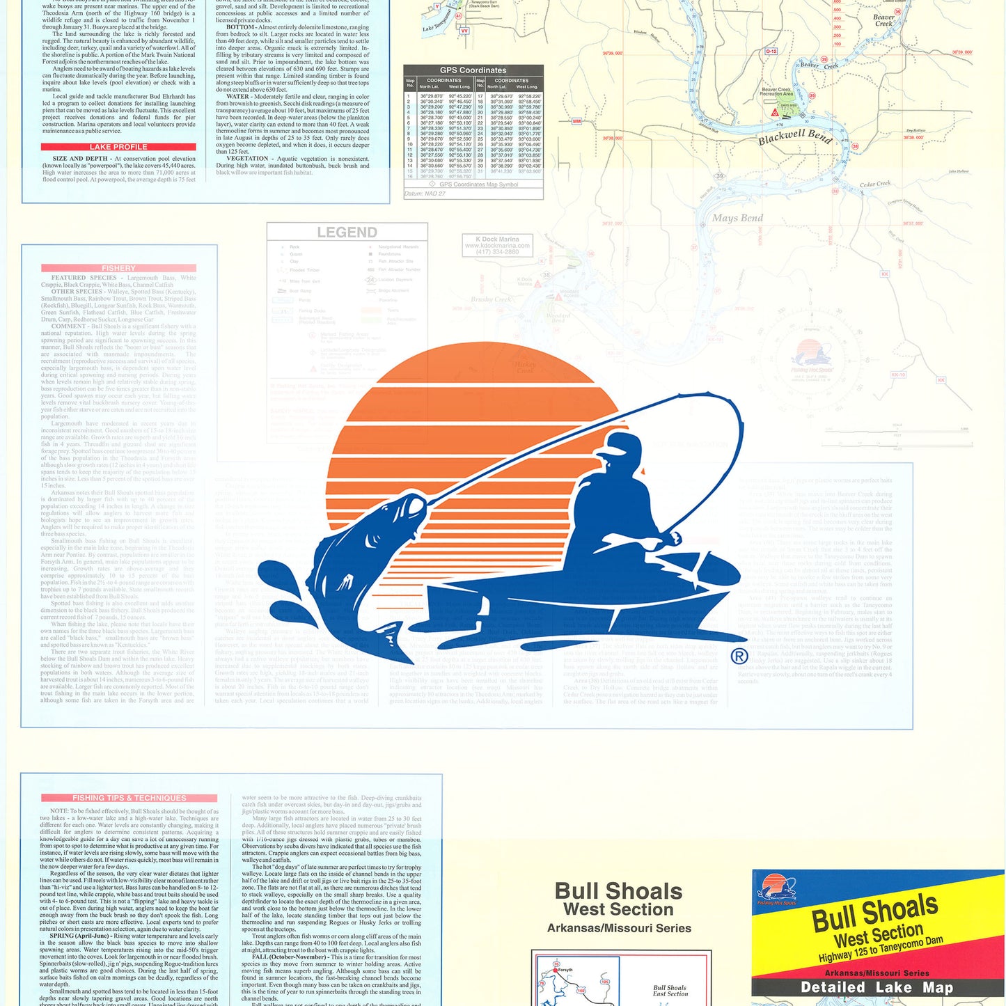 Bull Shoals-West (Hwy 125 to Taneycomo Dam - AR/MO) Fishing Map