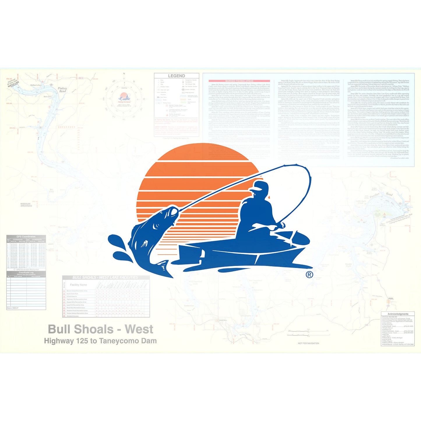 Bull Shoals-West (Hwy 125 to Taneycomo Dam - AR/MO) Fishing Map