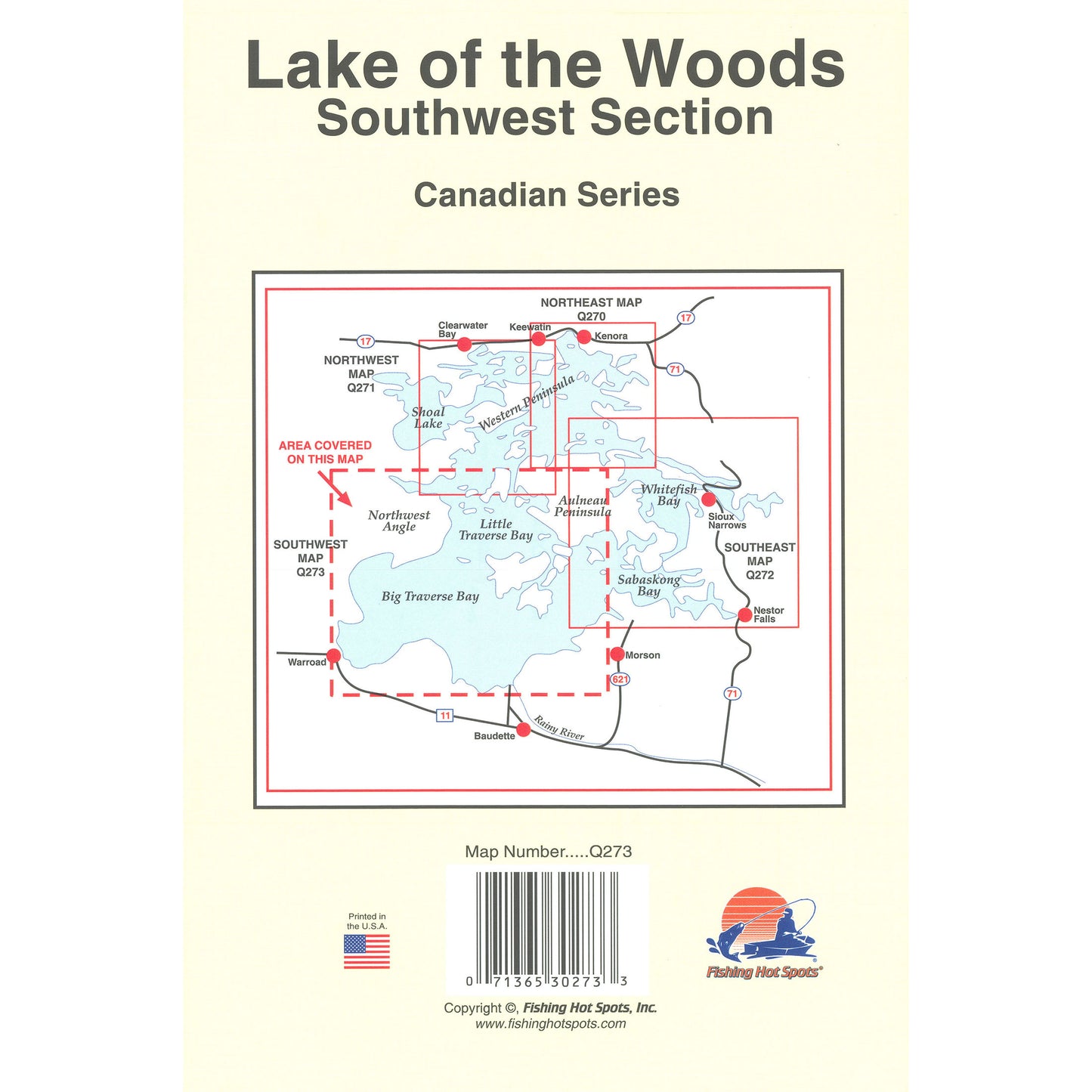 Lake of the Woods Southwest Fishing Map, Lake (incl. Big/Little Traverse Bay - MN/ONT)