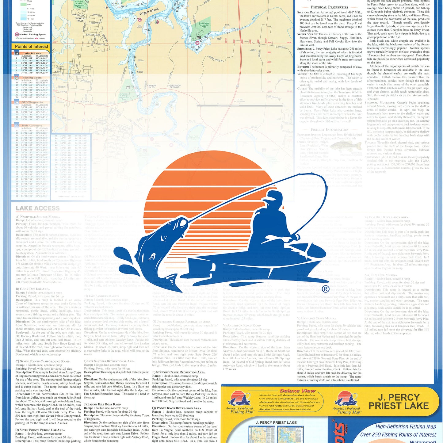 J. Percy Priest Lake Fishing Map