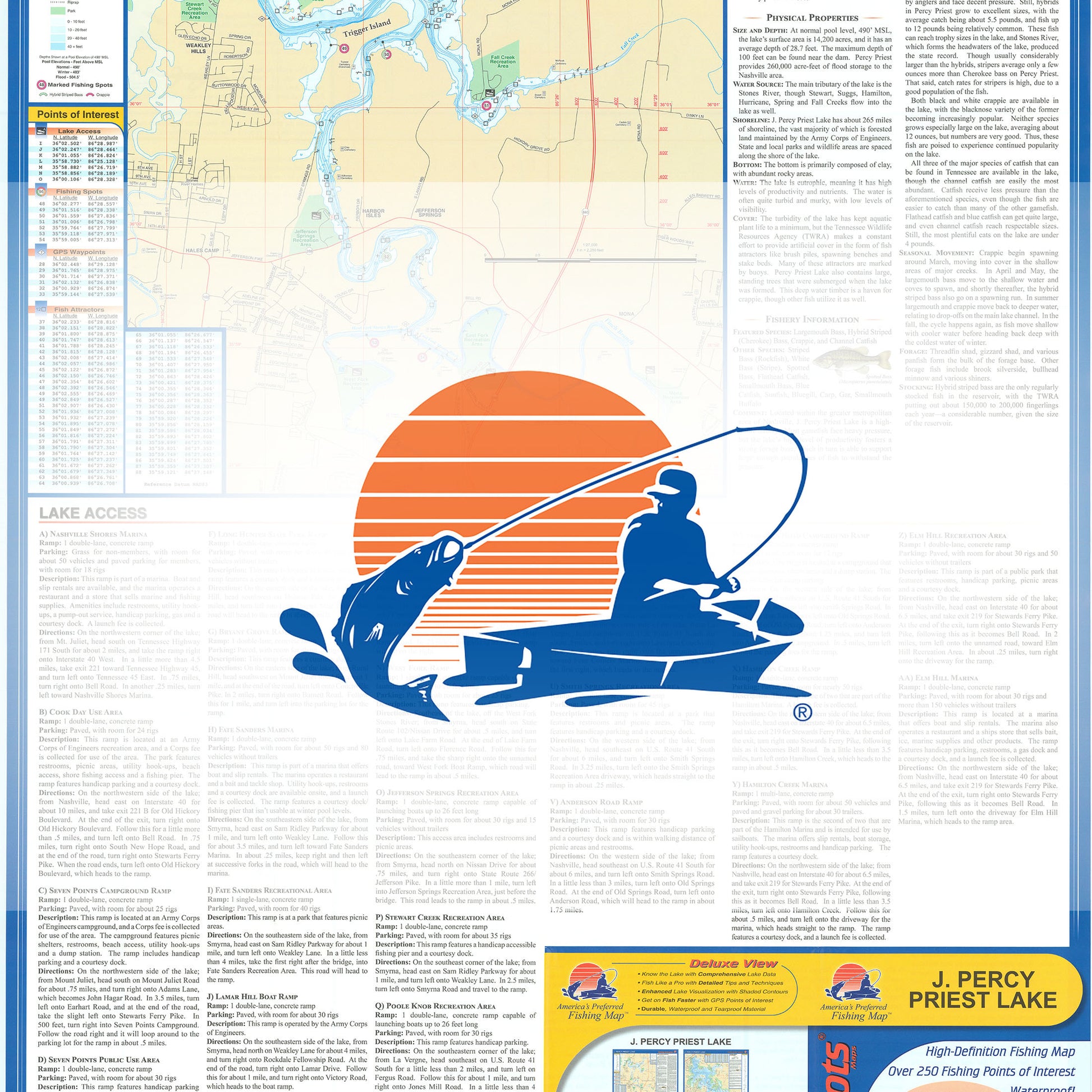 J. Percy Priest Lake Fishing Map