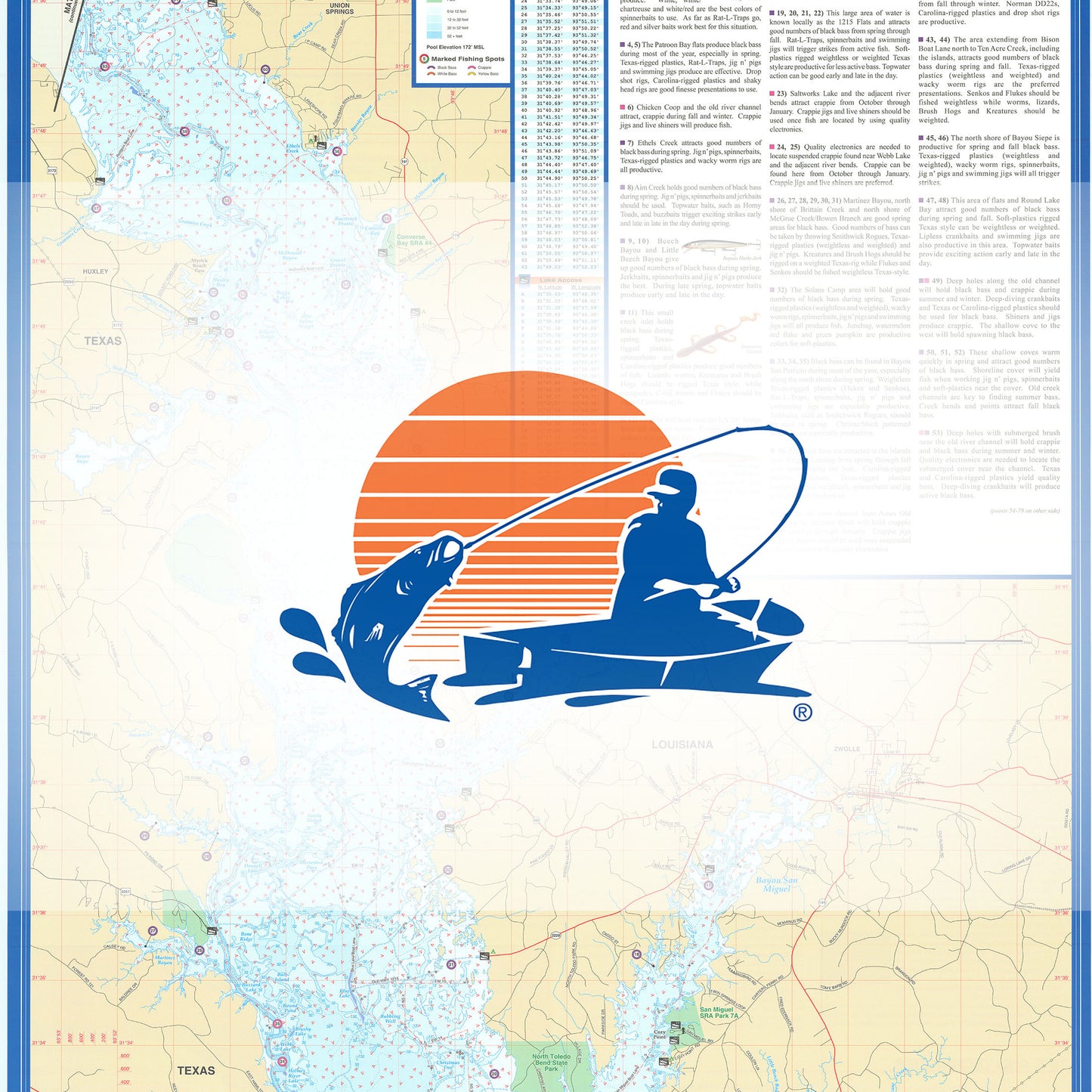Toledo Bend-North Section (Patroon Bay to Logansport - LA/TX) Fishing Map