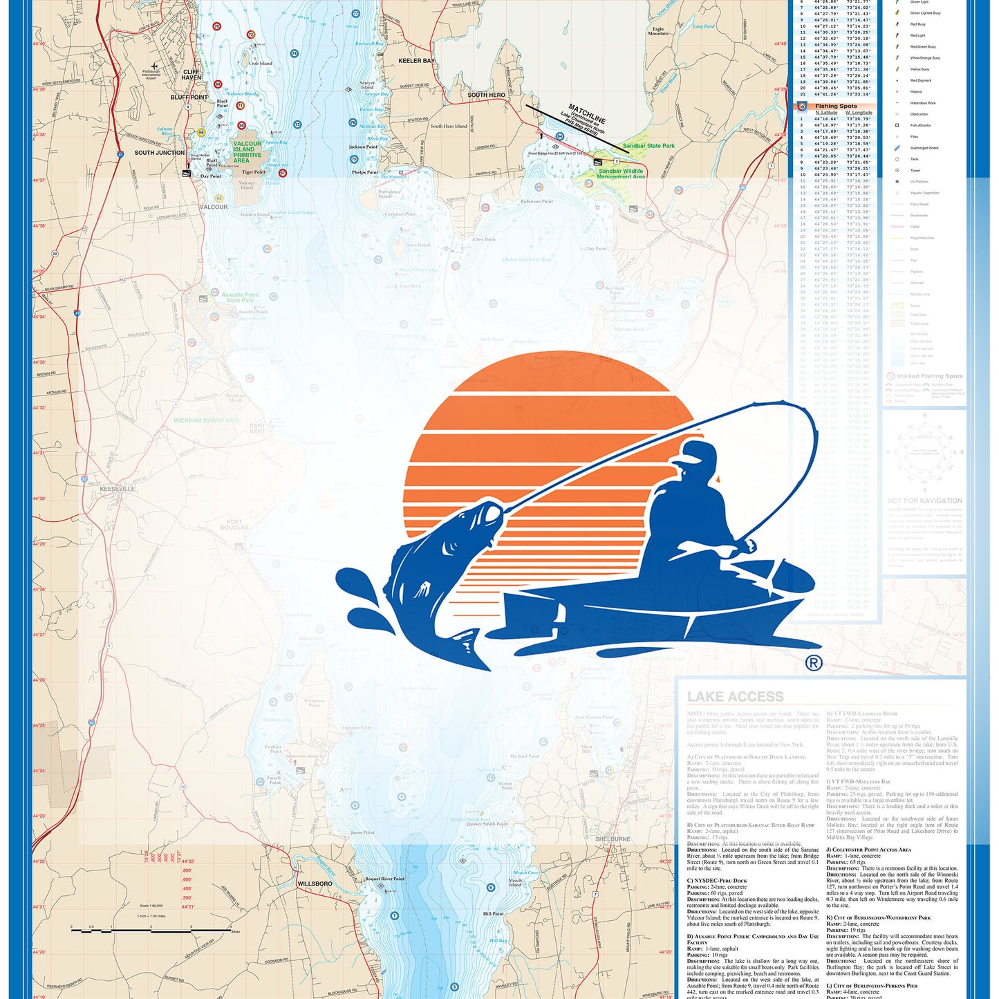 Lake Champlain Central Fishing Map (South Hero to Cedar Beach)