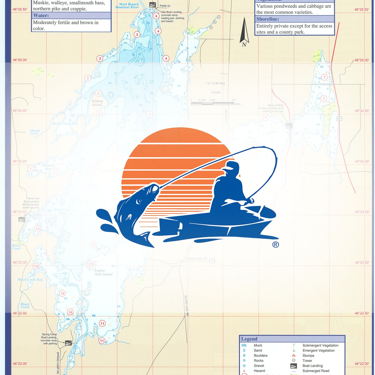 Gile Flowage (Iron Co) Fishing Map