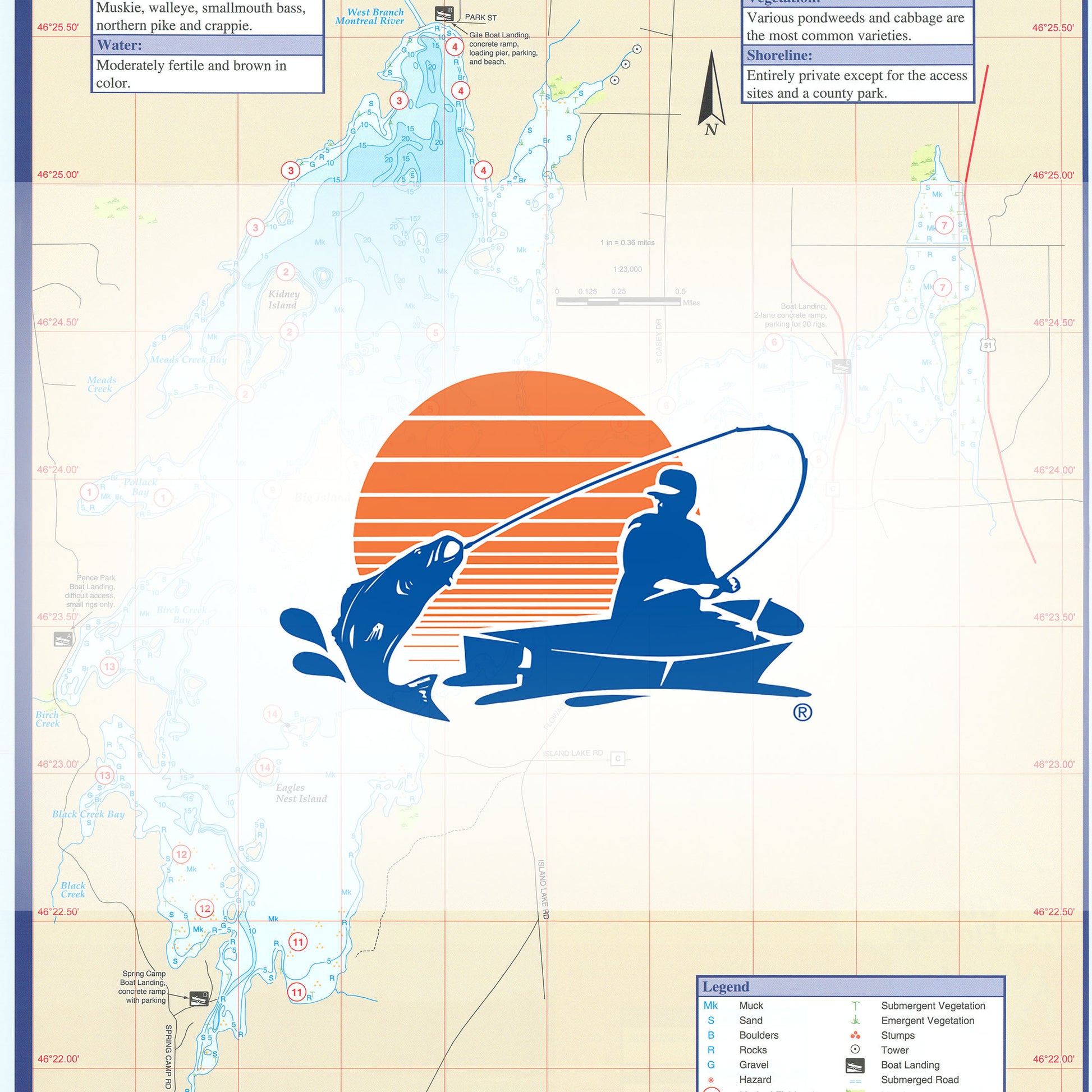Gile Flowage (Iron Co) Fishing Map