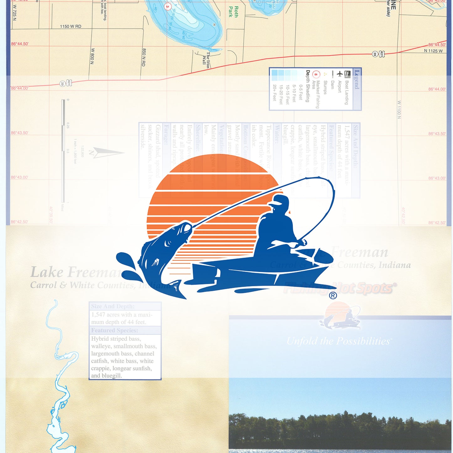 Lake Freeman Fishing Map, Lake