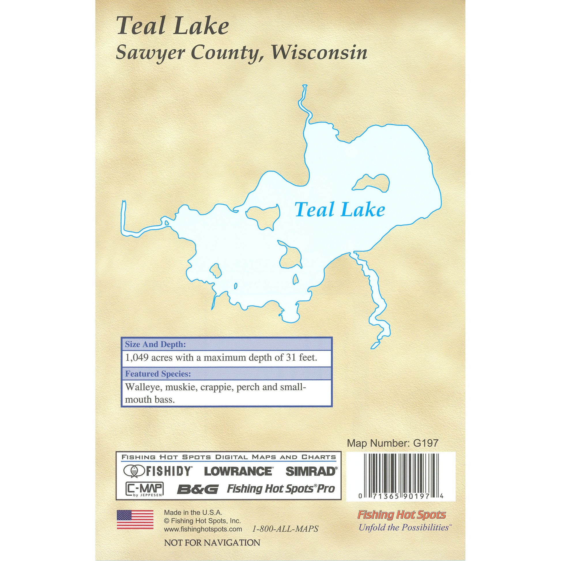 Teal Lake/Teal River Flowage (Sawyer Co) Fishing Map