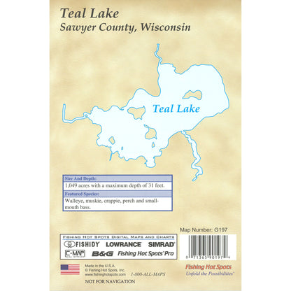 Teal Lake/Teal River Flowage (Sawyer Co) Fishing Map