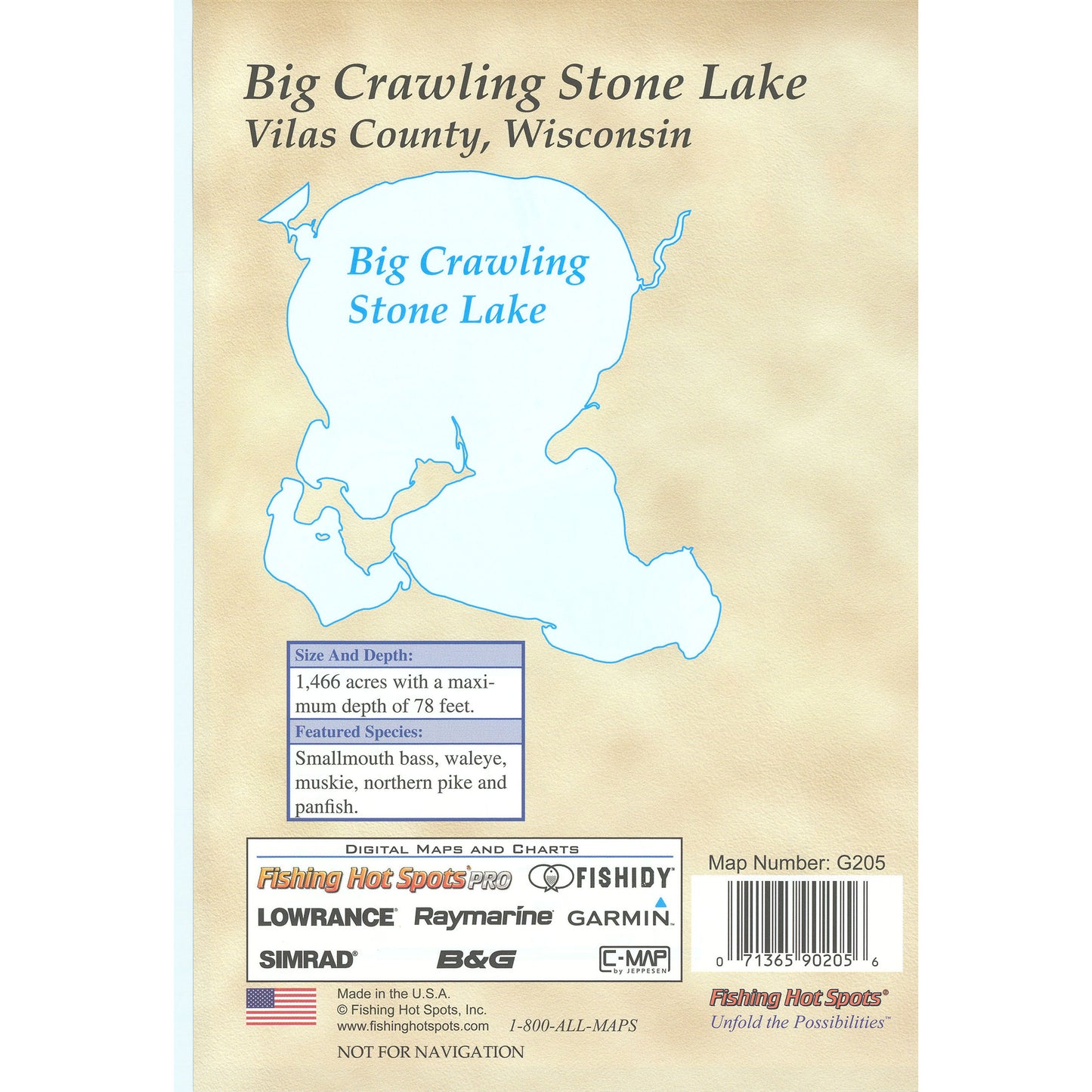 Big Crawling Stone Lake (Vilas Co) Fishing Map
