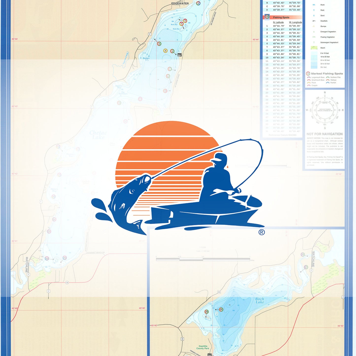 Chetac & Birch Lake (Sawyer Co) Fishing Map