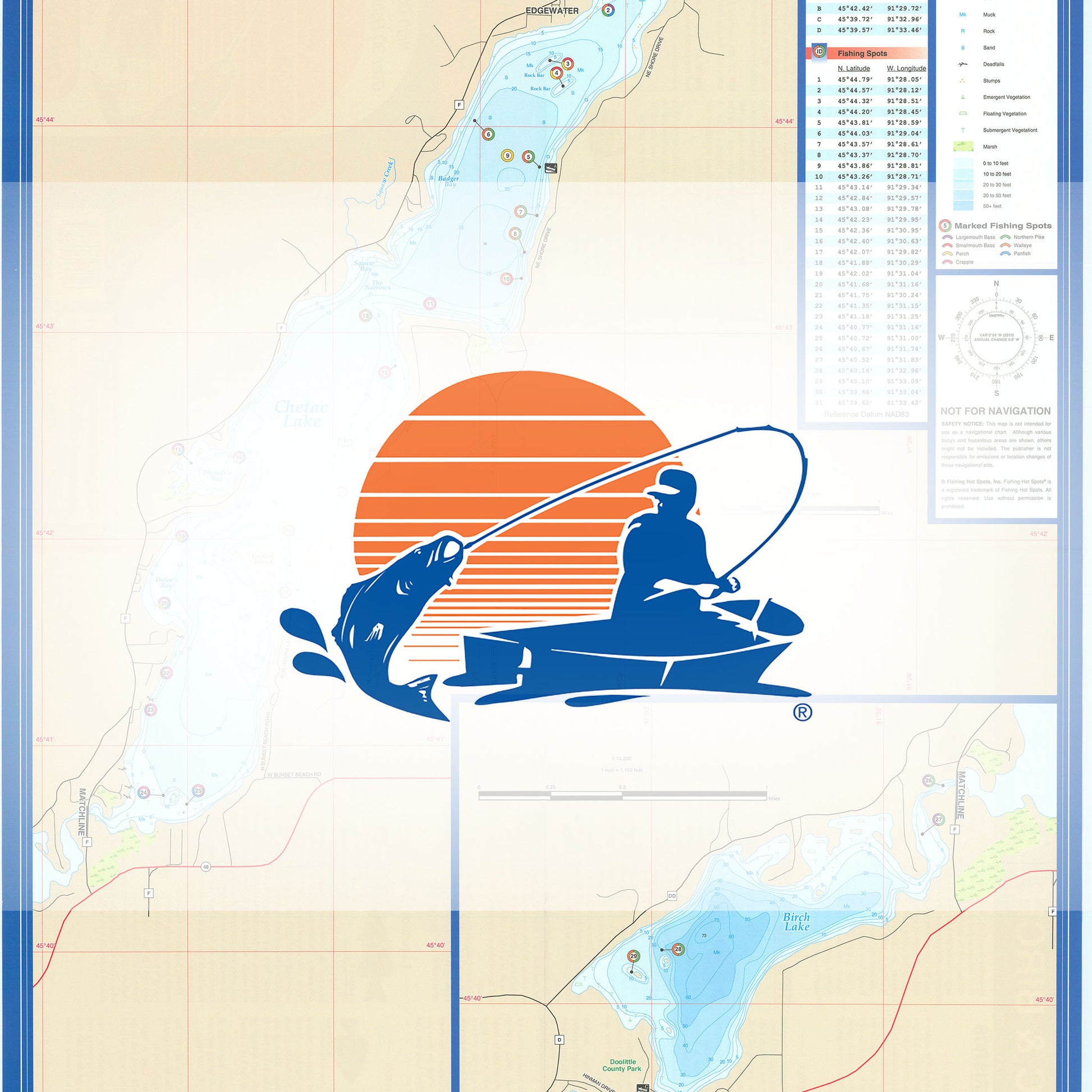 Chetac & Birch Lake (Sawyer Co) Fishing Map