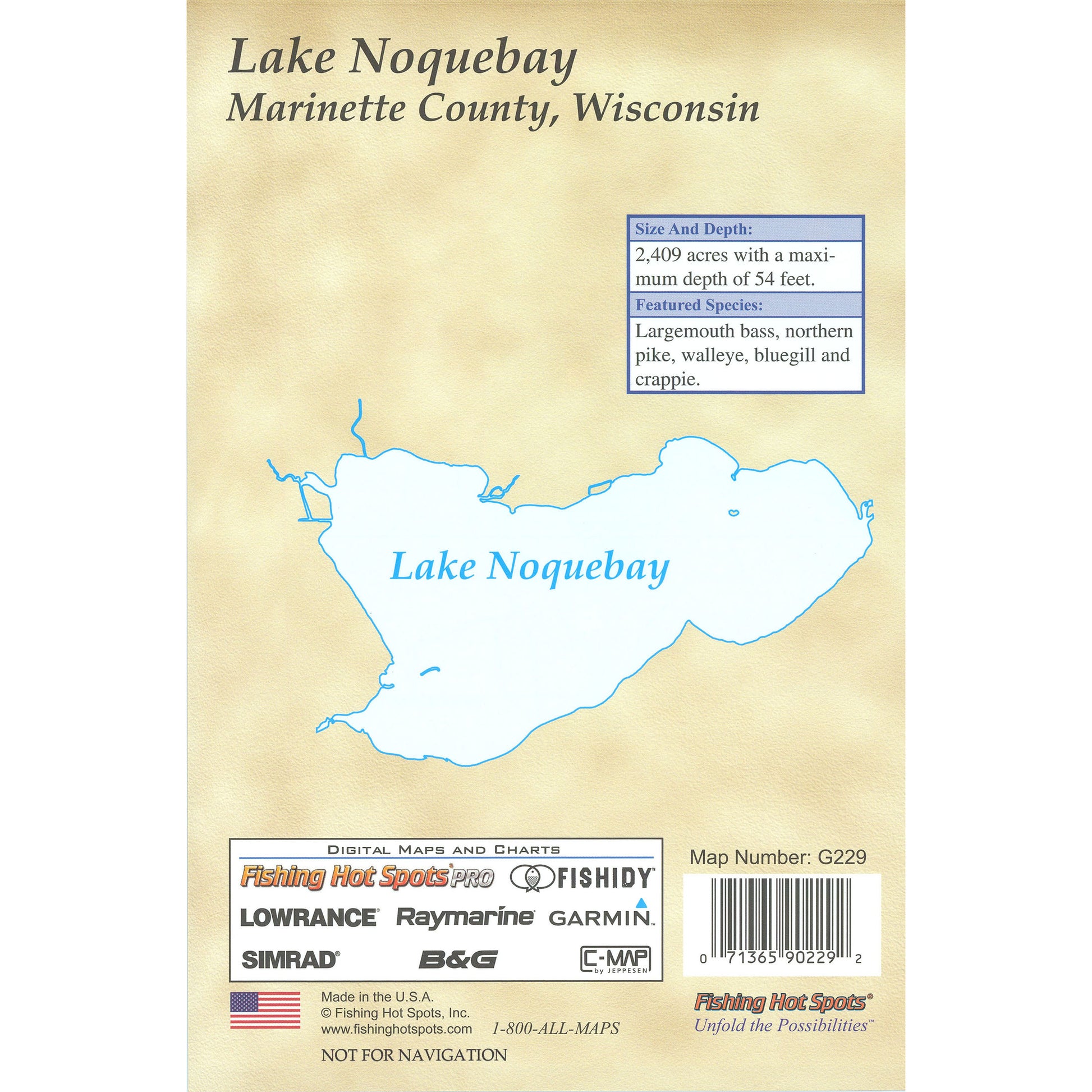 Lake Noquebay Fishing Map (Marinette Co)