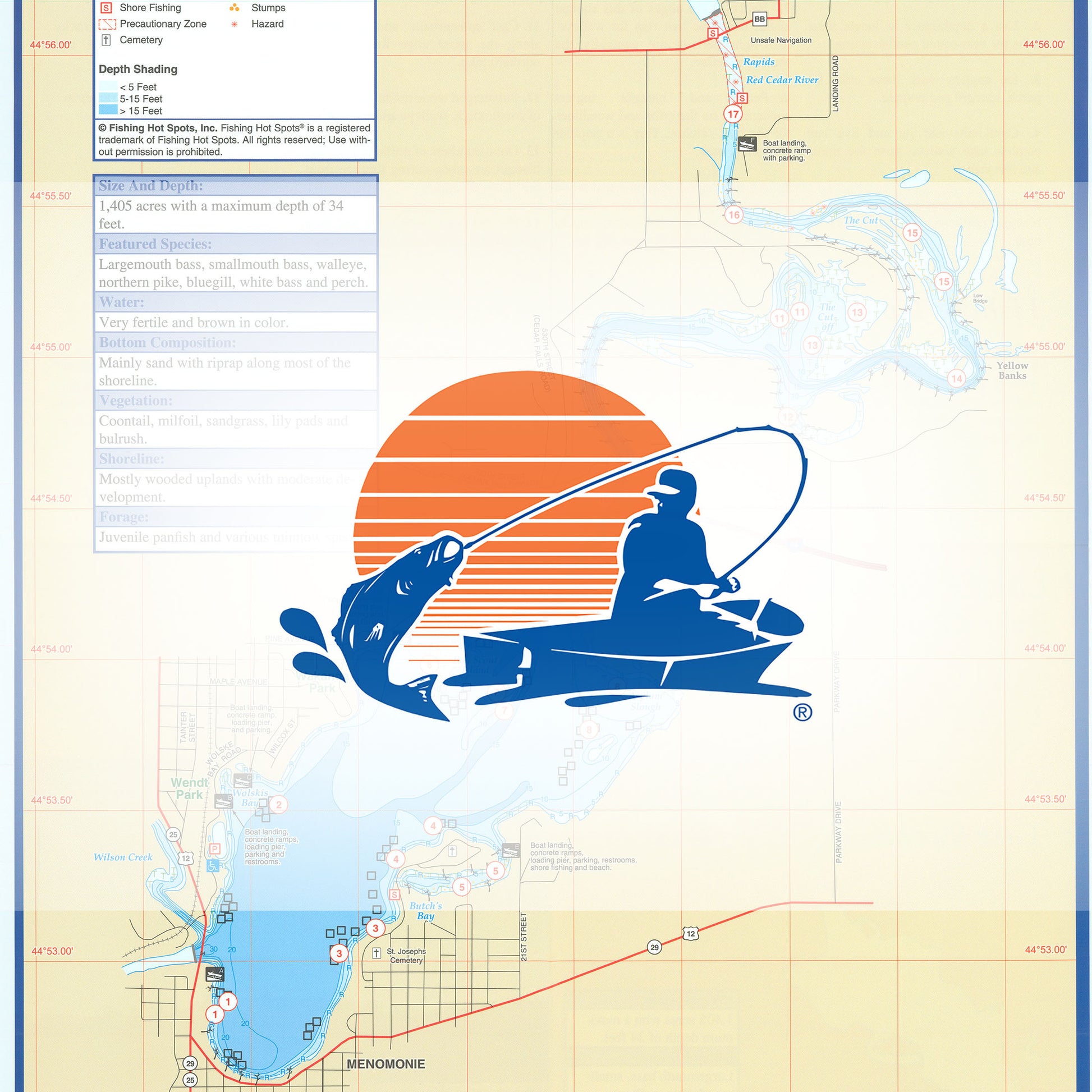 Lake Menomin Fishing Map (Dunn Co)