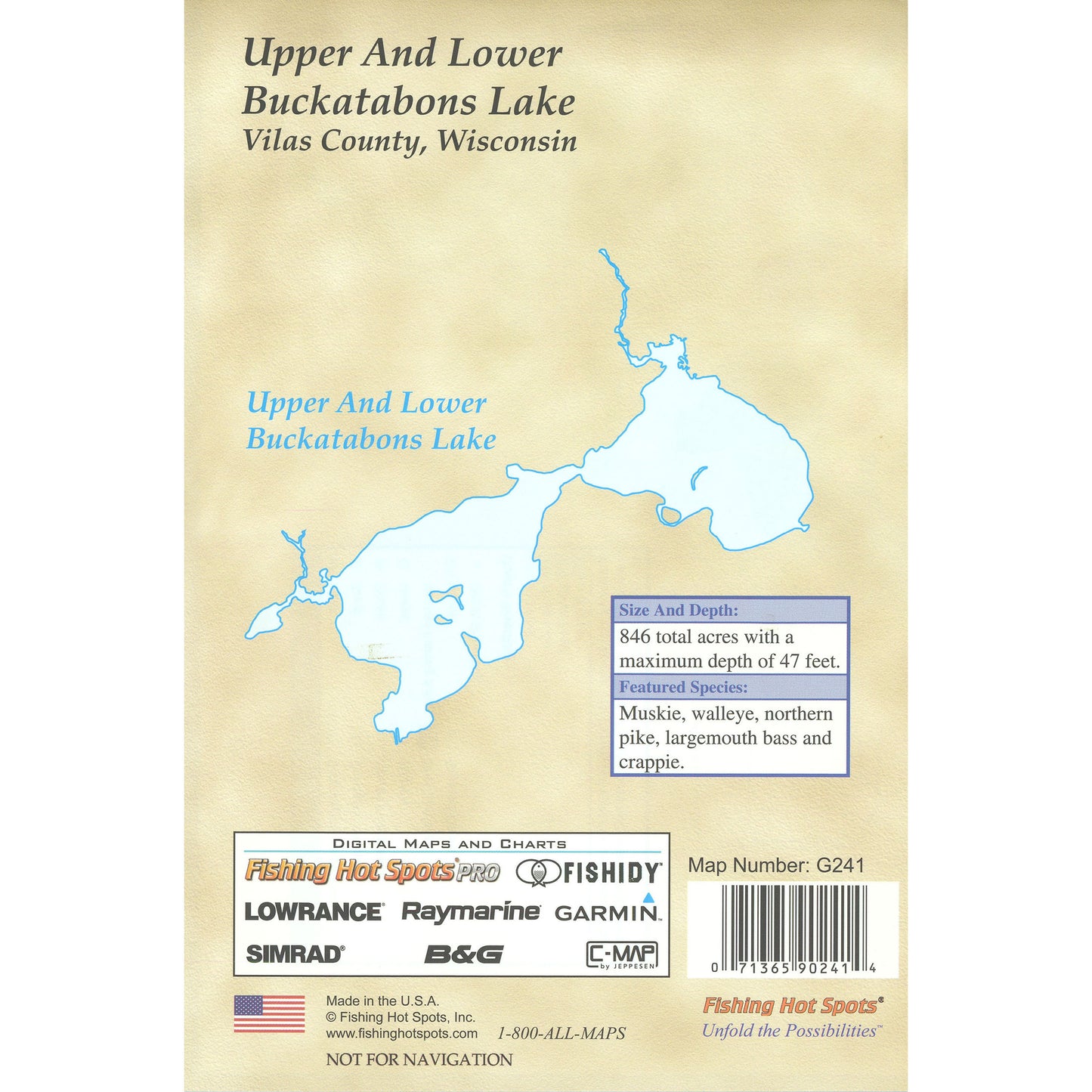 Buckatabon Lakes-Upper & Lower (Vilas Co) Fishing Map