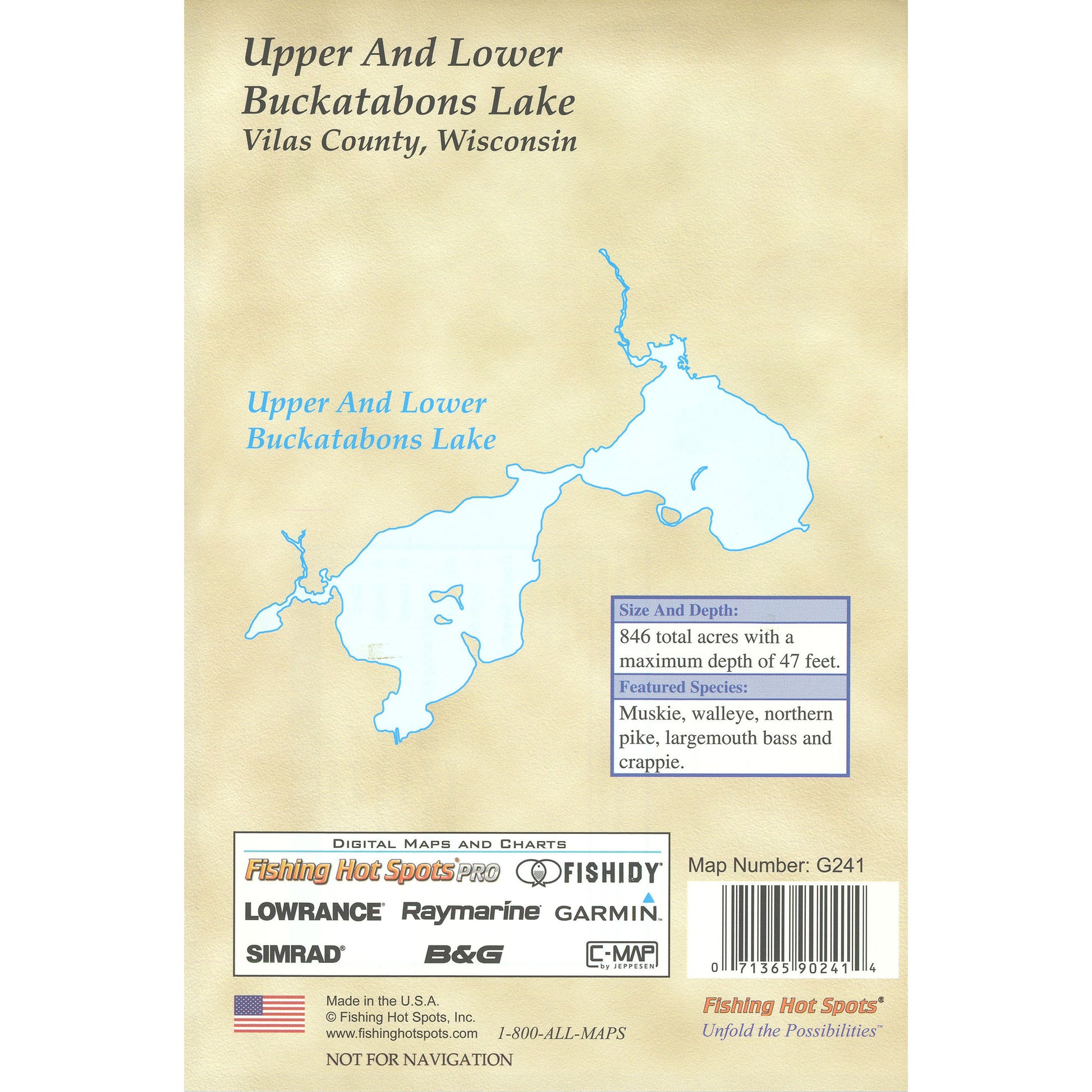 Buckatabon Lakes-Upper & Lower (Vilas Co) Fishing Map