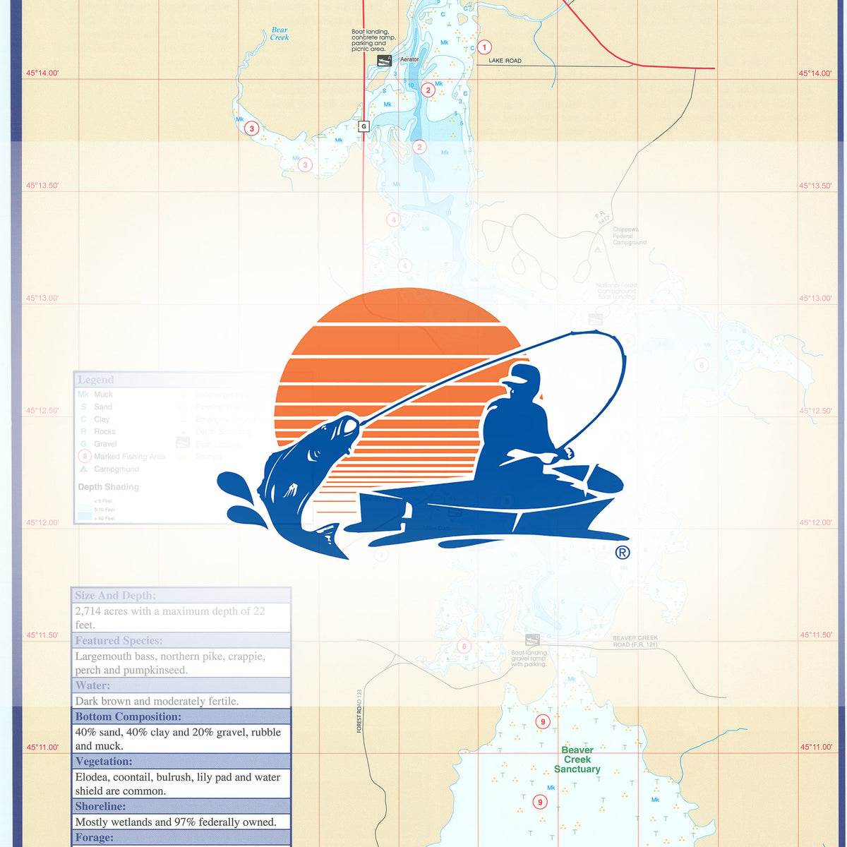 Chequamegon Waters-Miller Dam Flowage (Taylor Co) Fishing Map