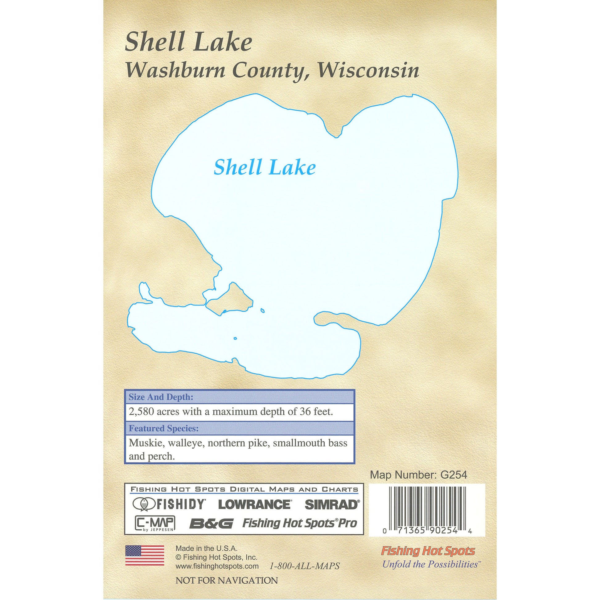 Shell Lake (Washburn Co) Fishing Map