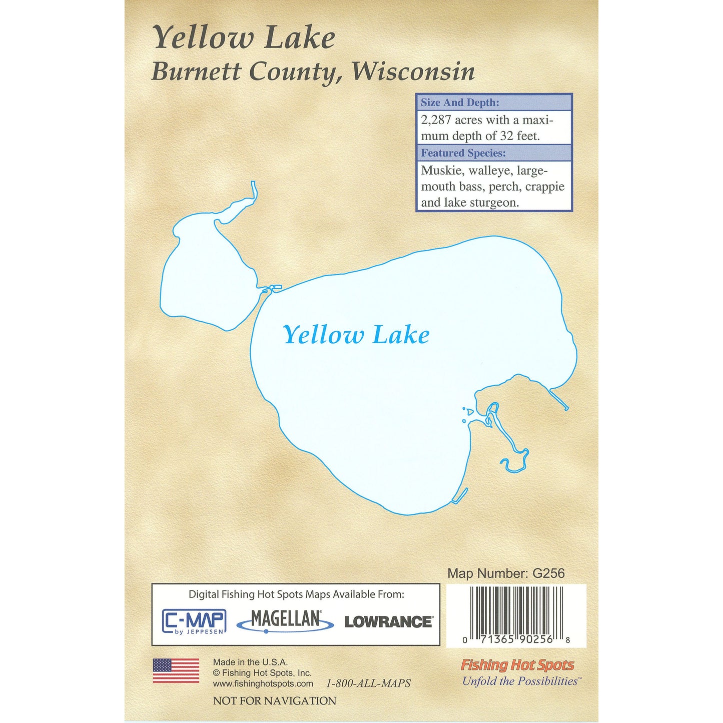 Yellow Lake, Burnett County, Wisconsin fishing map