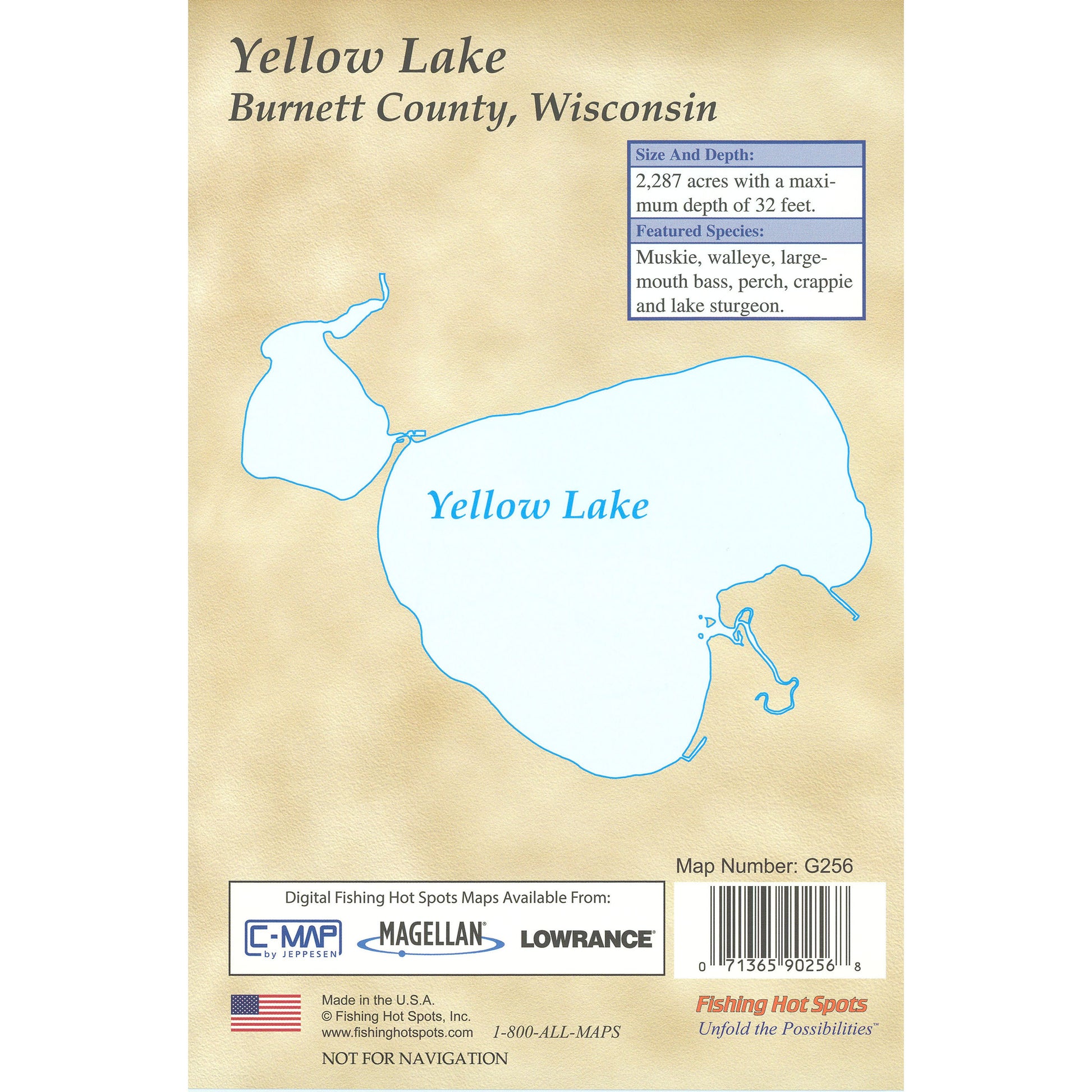 Yellow Lake, Burnett County, Wisconsin fishing map