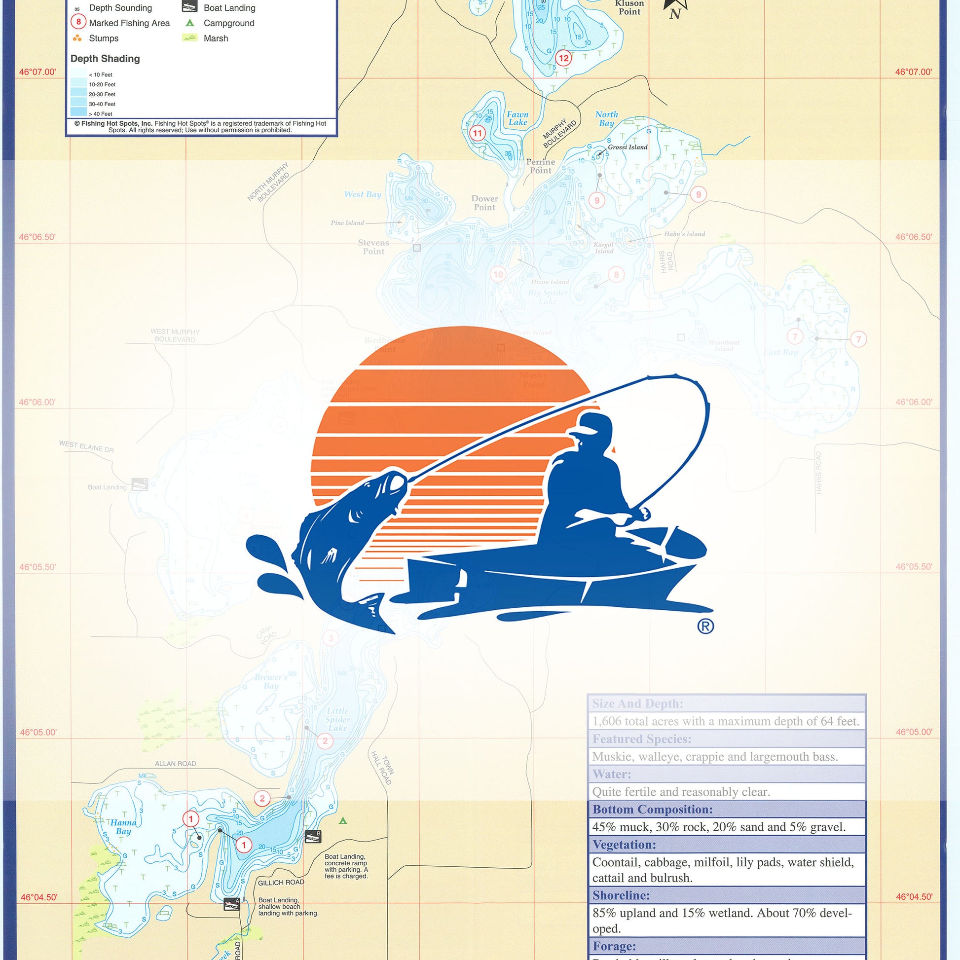 Spider Lake Chain Fishing Map (Sawyer Co)