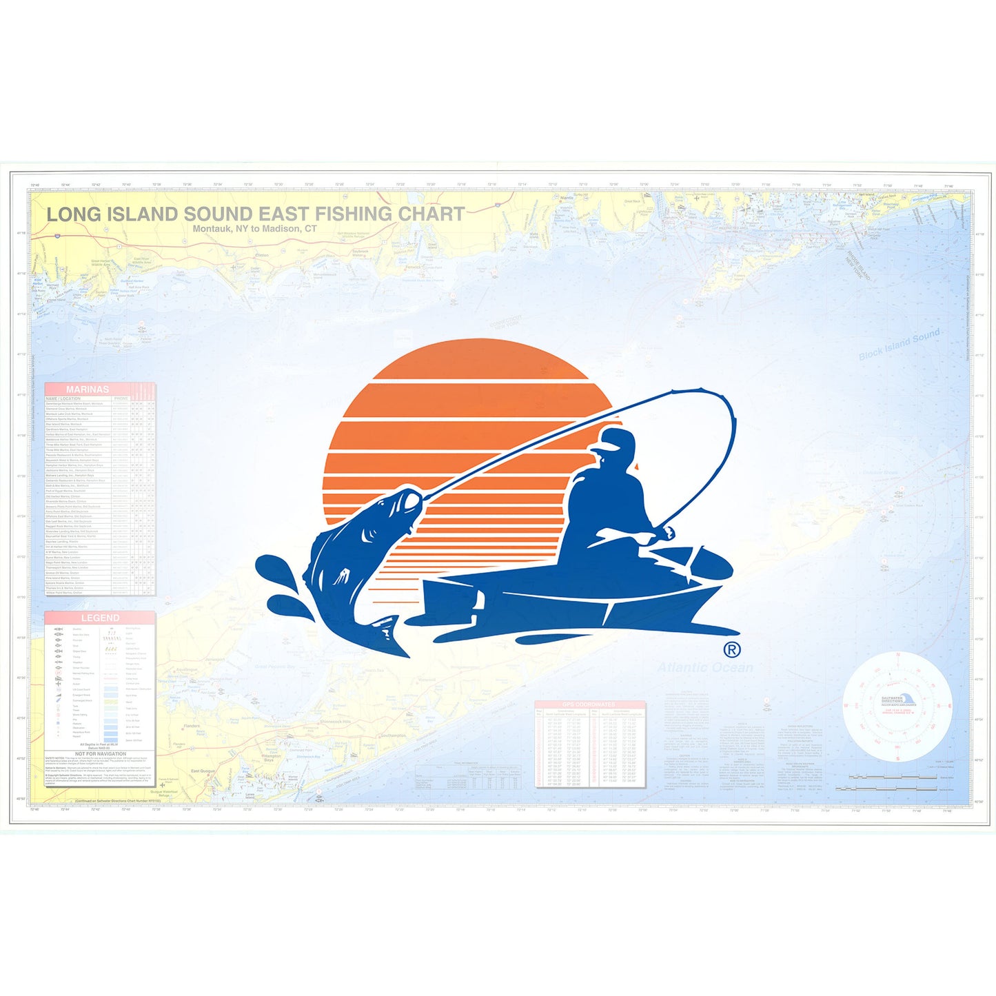 Long Island Sound EastMontauk NY to Madison CT Fishing Map
