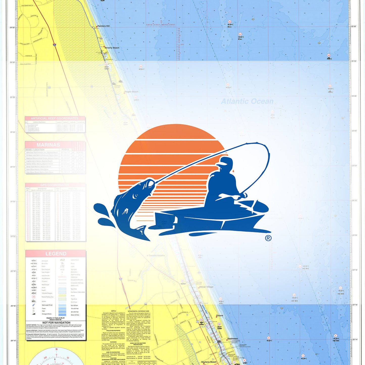 Daytona Beach  South Daytona to Palm Coast Fishing Map