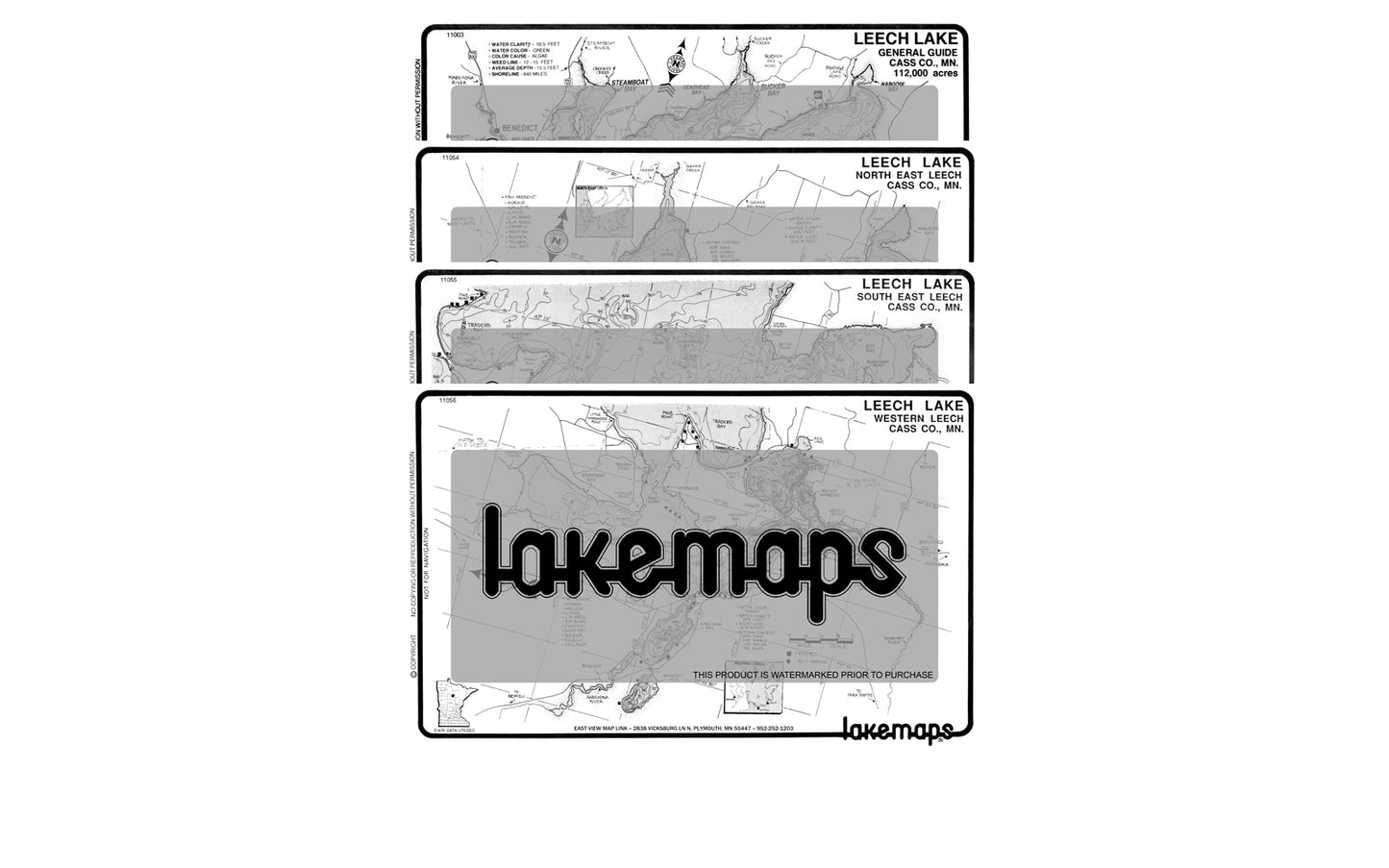 Cass County, MN - Leech Lake - MAP PACK - Lakemap - 11018 - 7X11 Black & White (Polypropylene)