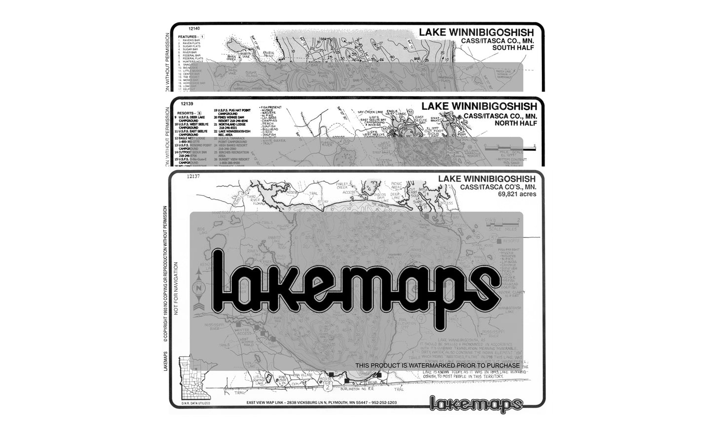 Itasca County, MN - Winnibigoshish - MAP PACK - Lakemap - 12138 - 7X11 Black & White (Polypropylene)