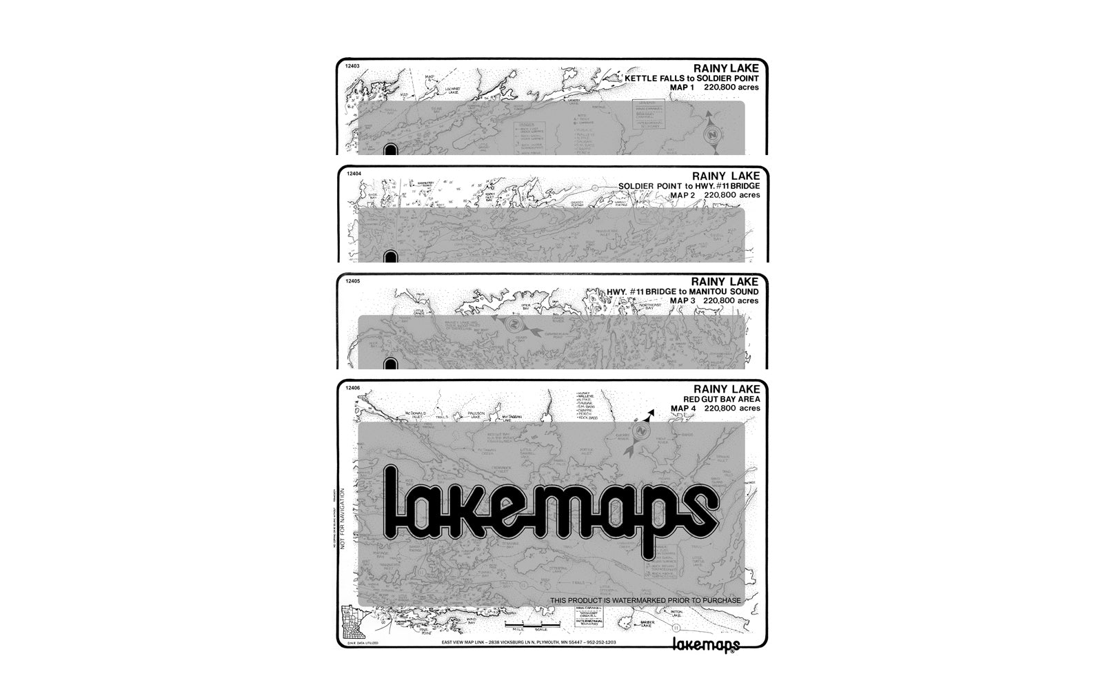 Koochiching County, MN - Rainy Lake - MAP PACK - Lakemap - 12401 - 7X11 Black & White (Polypropylene)