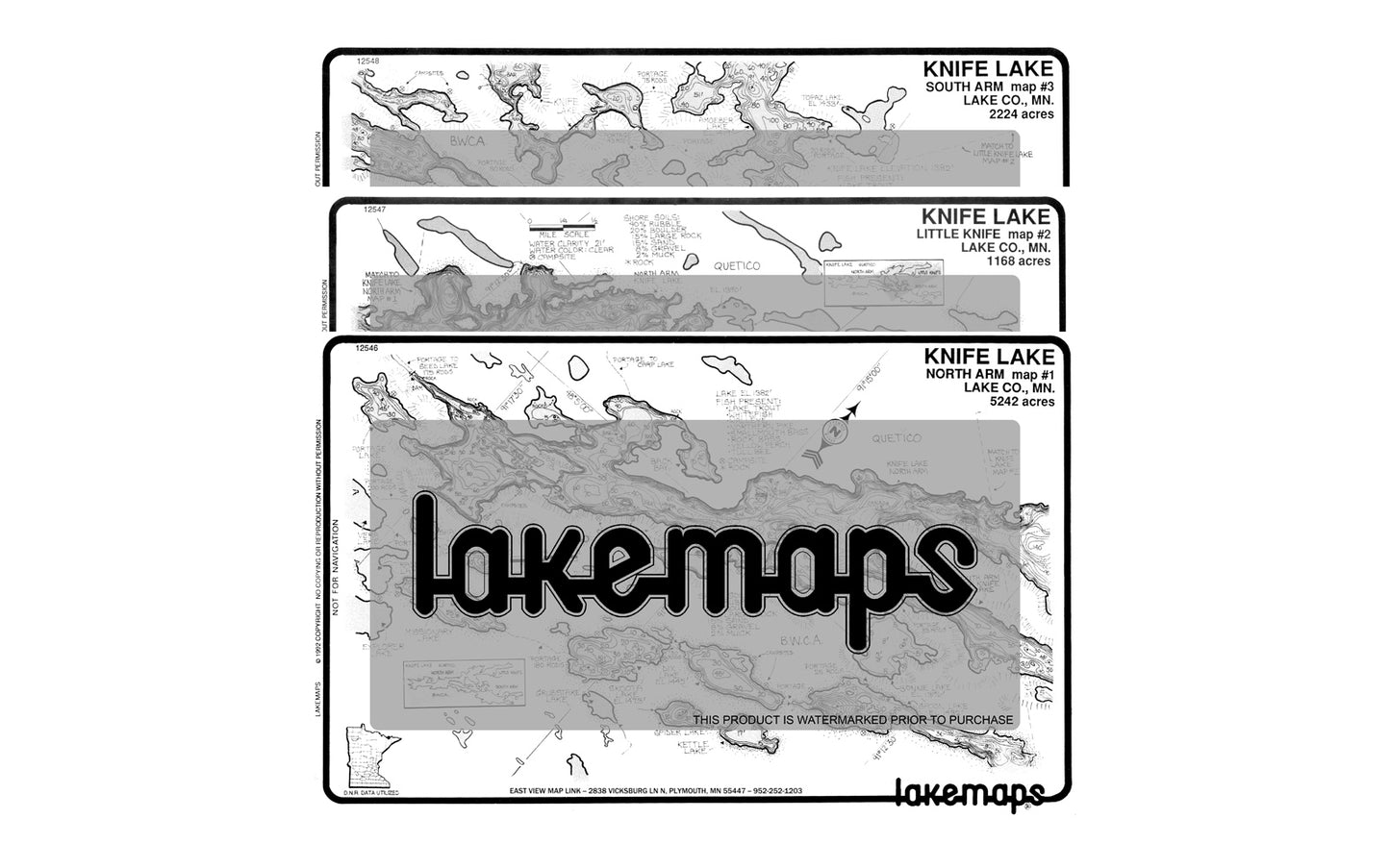 Lake County, MN - Knife Lake - MAP PACK - Lakemap - 12549 - 7X11 Black & White (Polypropylene)