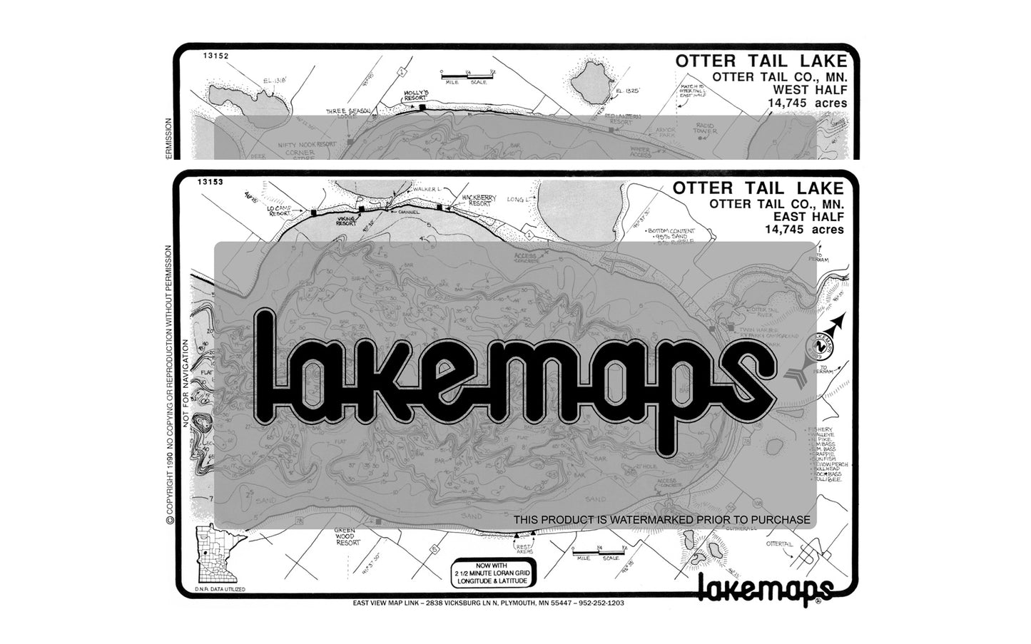 Otter Tail County, MN - Otter Tail Lake - MAP PACK - Lakemap - 13129 - 7X11 Black & White (Polypropylene)