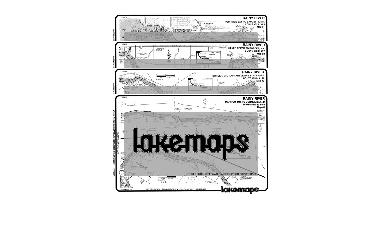 Lake of the Woods County, MN - Rainy River - MAP PACK - Lakemap - 15406 - 7X11 Black & White (Polypropylene)