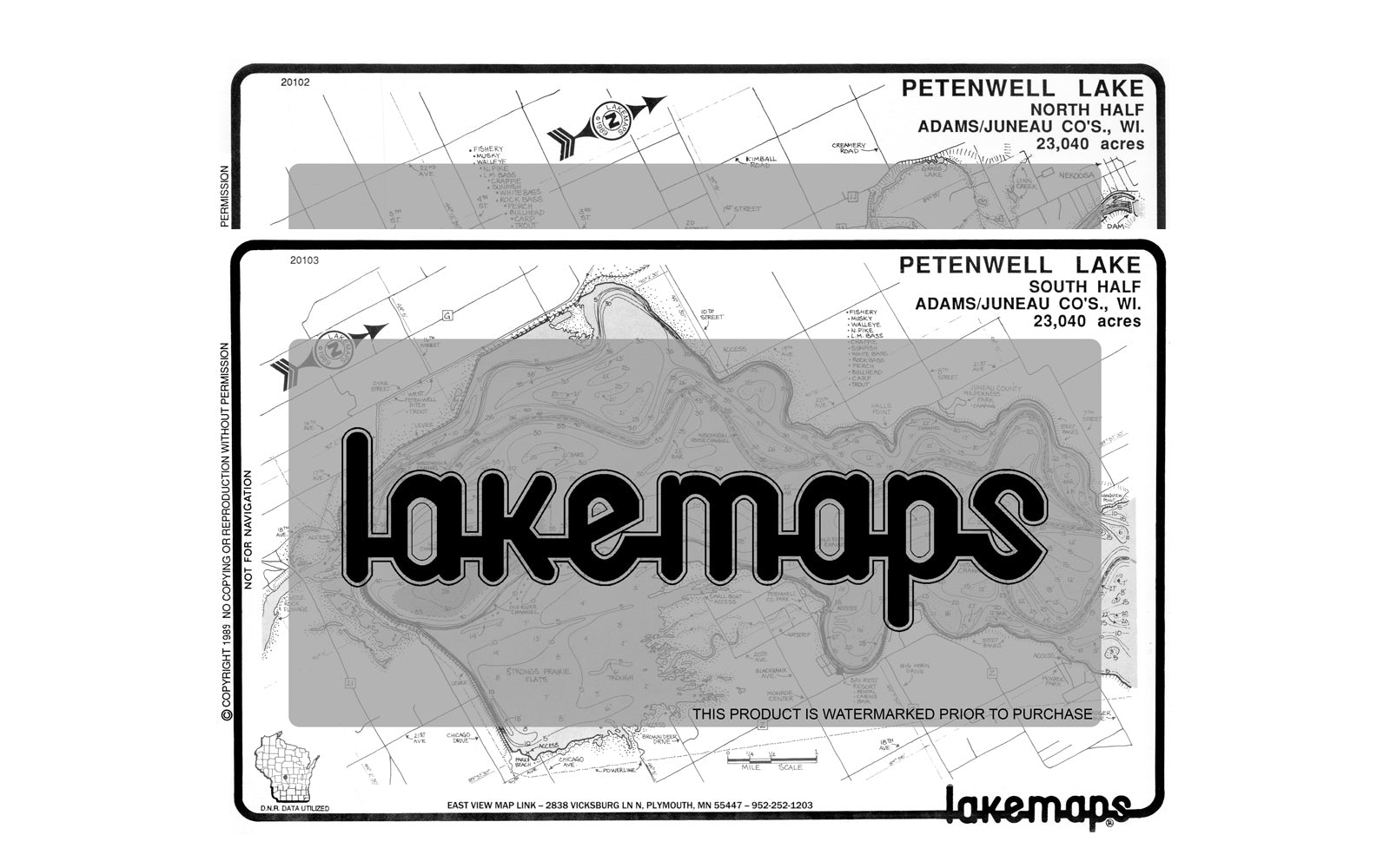 Adams County, WI - Petenwell Flow -MAP PACK - Lakemap - 20105 - 7X11 Black & White (Polypropylene)