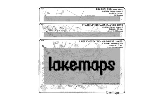Barron County, WI - Chetek Lake Chain - MAP PACK - Lakemap - 20203 - 7X11 Black & White (Polypropylene)