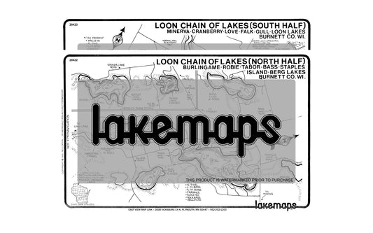 Burnett County, WI - Loon Lake Chain - MAP PACK - Lakemap - 20424 - 7X11 Black & White (Polypropylene)