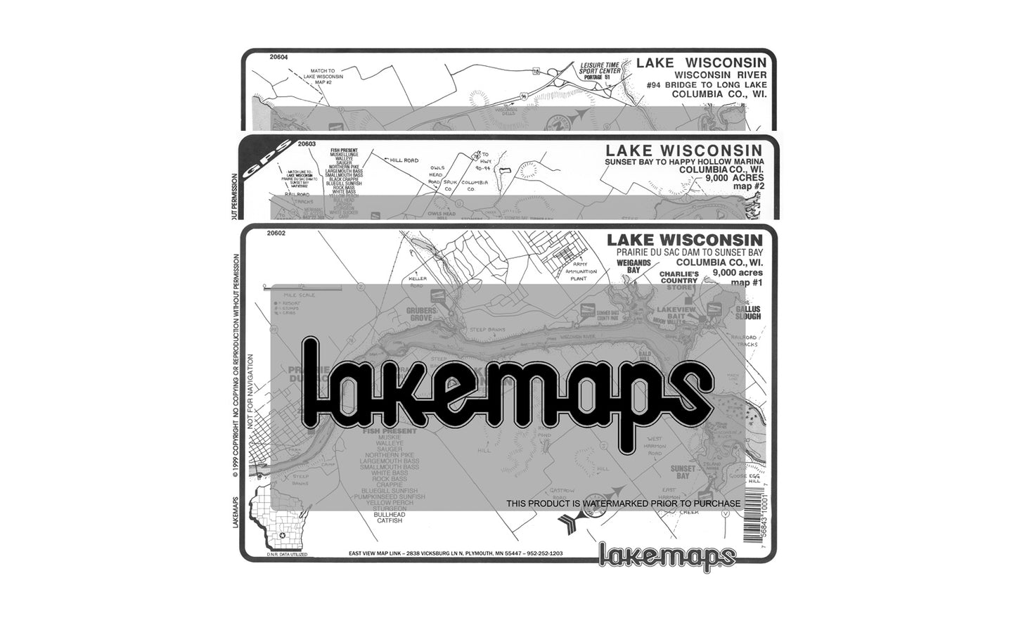 Columbia County, WI - Lake Wisconsin - MAP PACK - Lakemap - 20601 - 7X11 Black & White (Polypropylene)