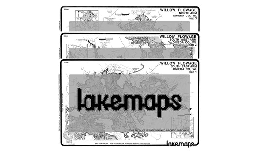 Oneida County, WI - Willow Flowage - MAP PACK - Lakemap - 22244 - 7X11 Black & White (Polypropylene)