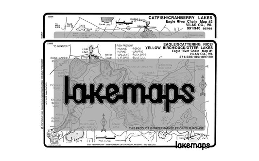 Vilas County, WI - Eagle R. Chain - MAP PACK - Lakemap - 23022 - 7X11 Black & White (Polypropylene)