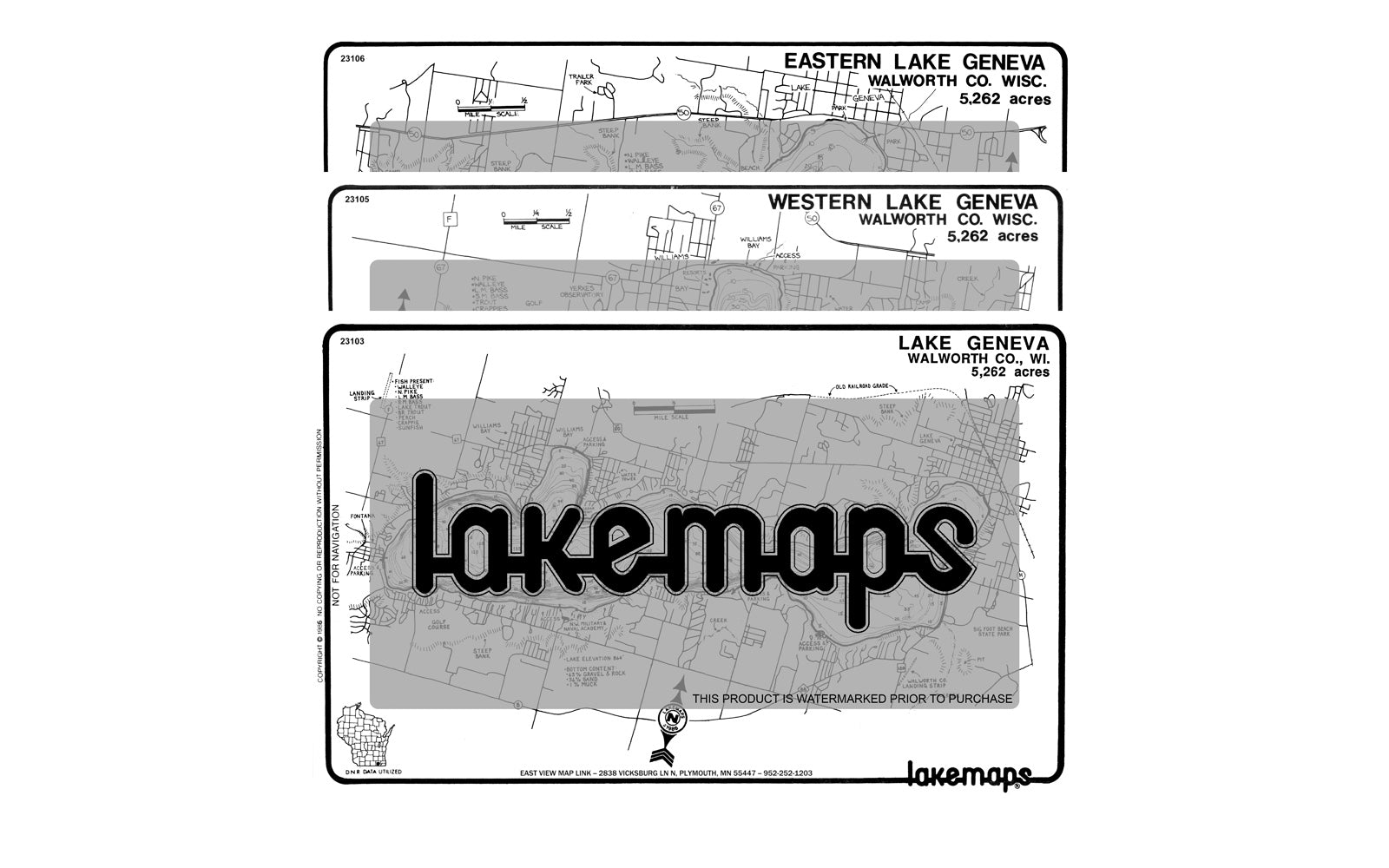 Walworth County, WI - -GENEVA  - MAP PACK - Lakemap - 23104 - 7X11 Black & White (Polypropylene)