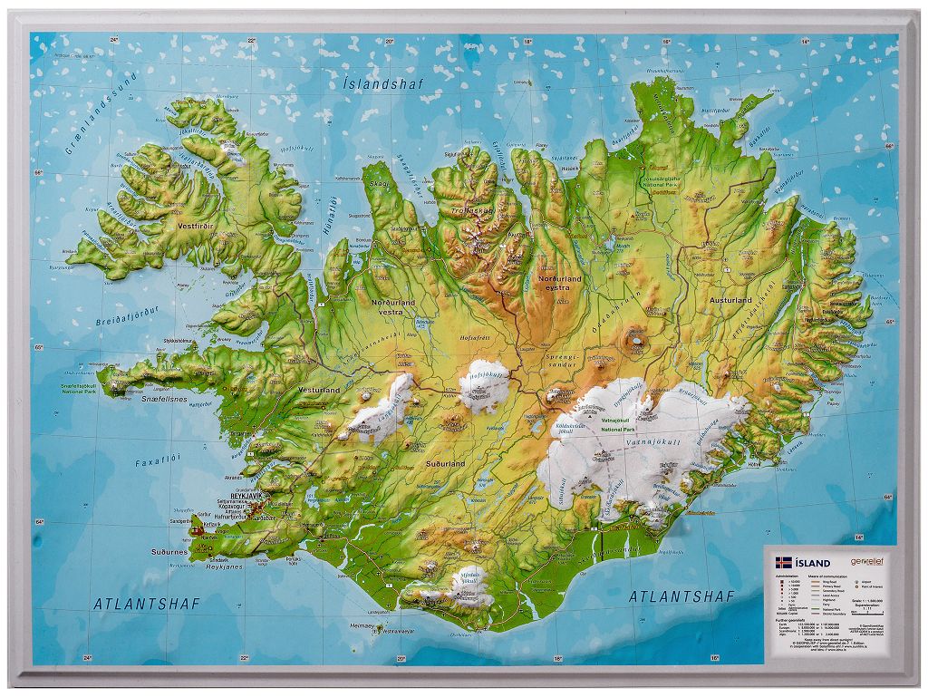 Iceland Raised Relief Map - Small, Unframed
