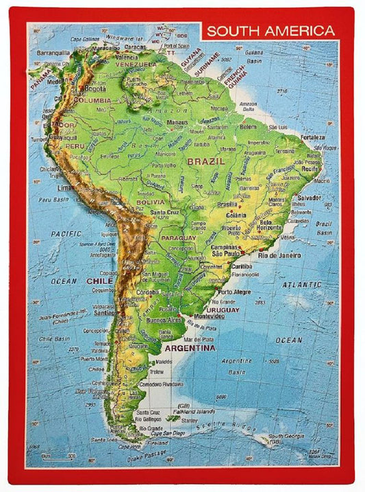 South America Raised Relief 3D Postcard
