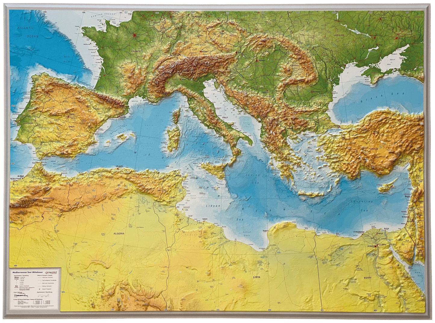 Mediterranean Sea, Raised Relief Map - Large, Unframed